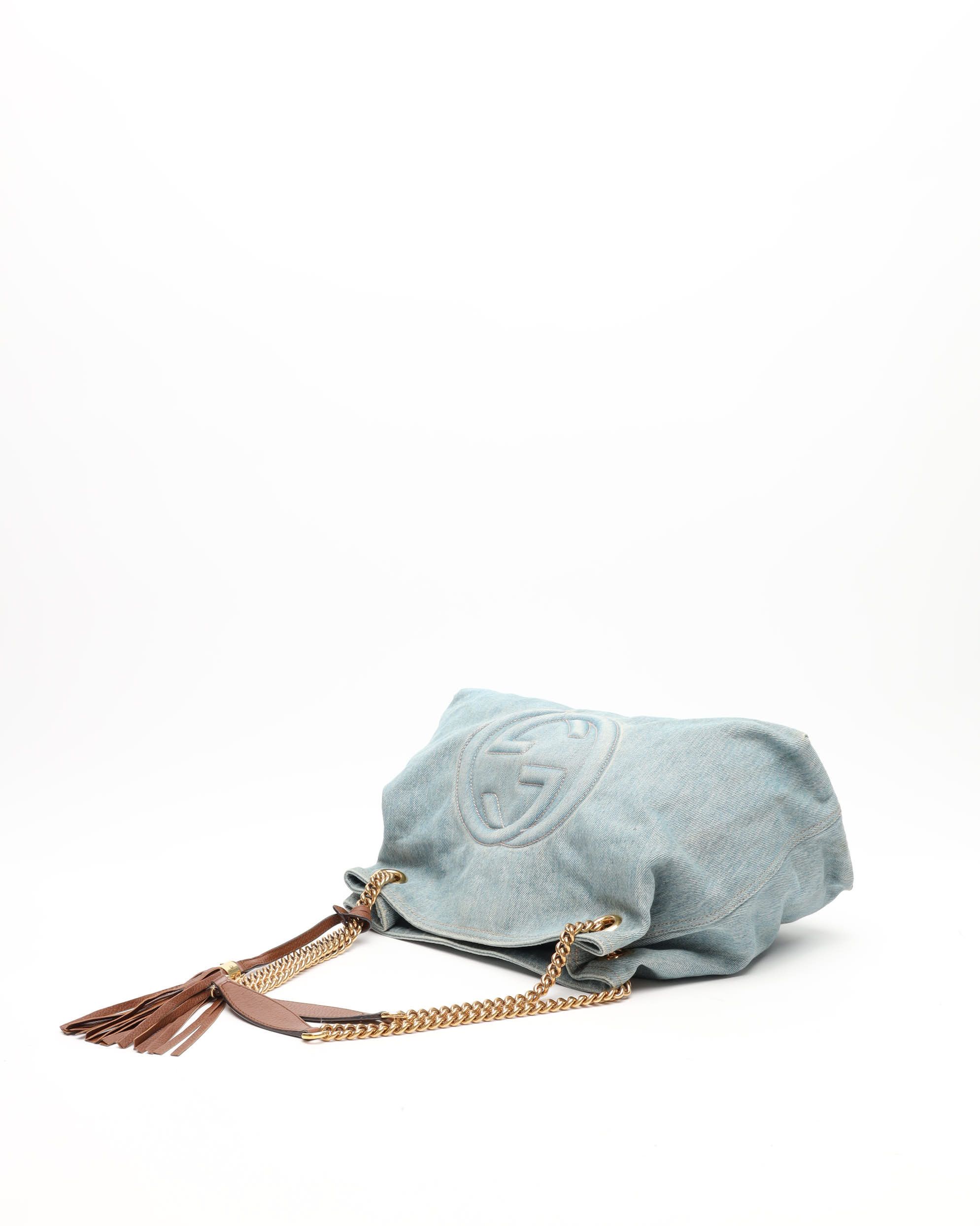 Gucci Gg Soho Denim Shoulder Bag In Blue