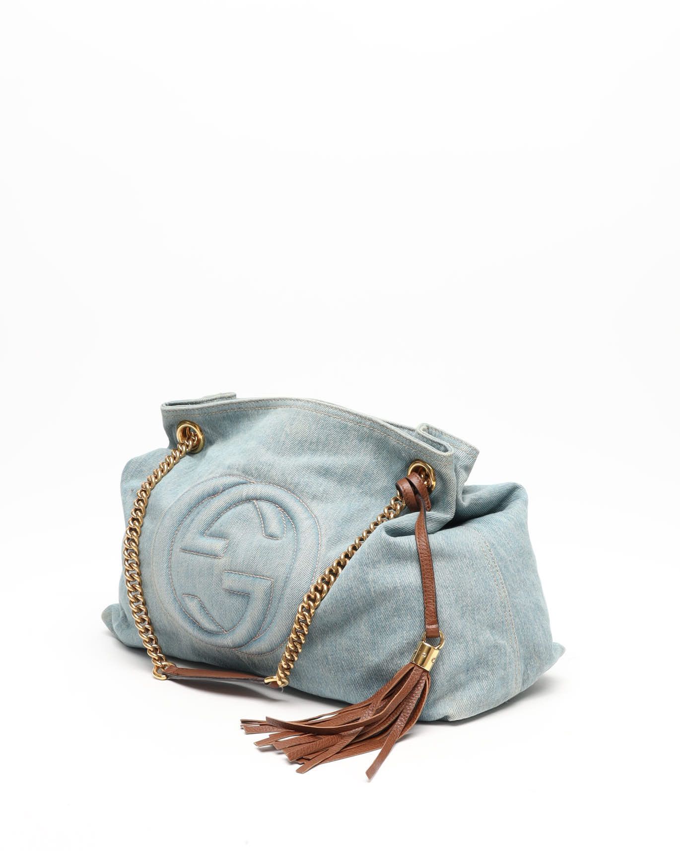 Gucci Gg Soho Denim Shoulder Bag In Blue