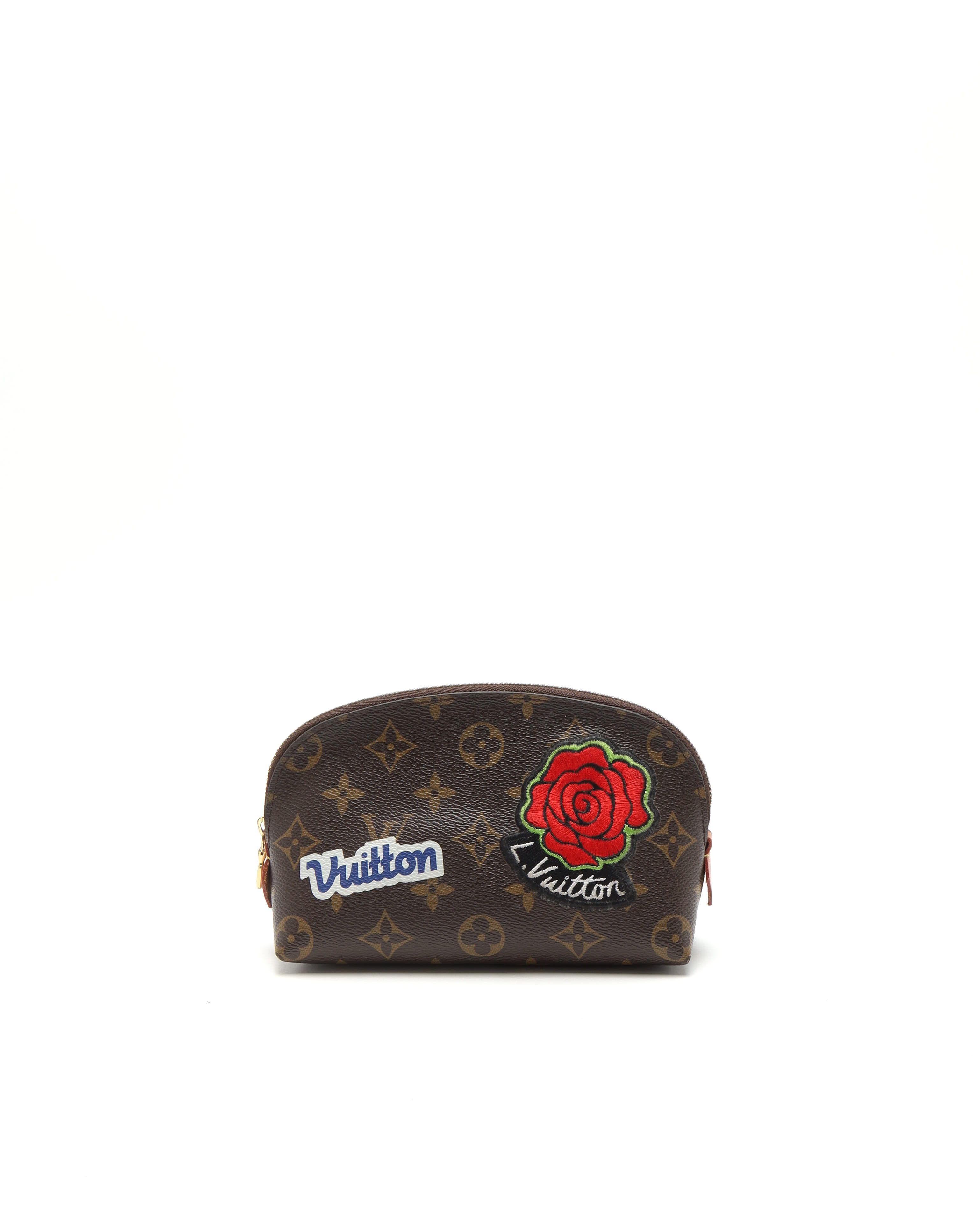 Pre-owned Louis Vuitton Monogram Patches Mini Cosmetic Pouch In Brown
