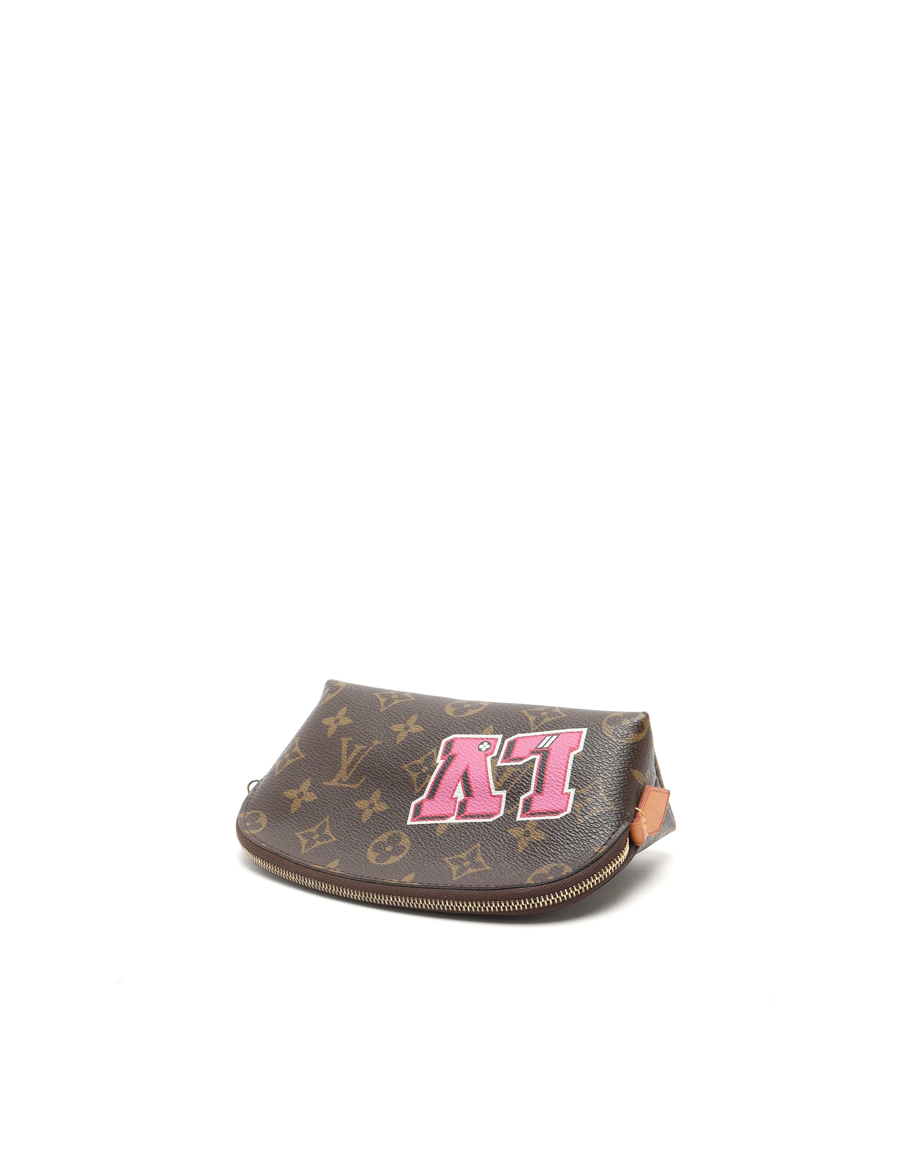 Pre-owned Louis Vuitton Monogram Patches Mini Cosmetic Pouch In Brown