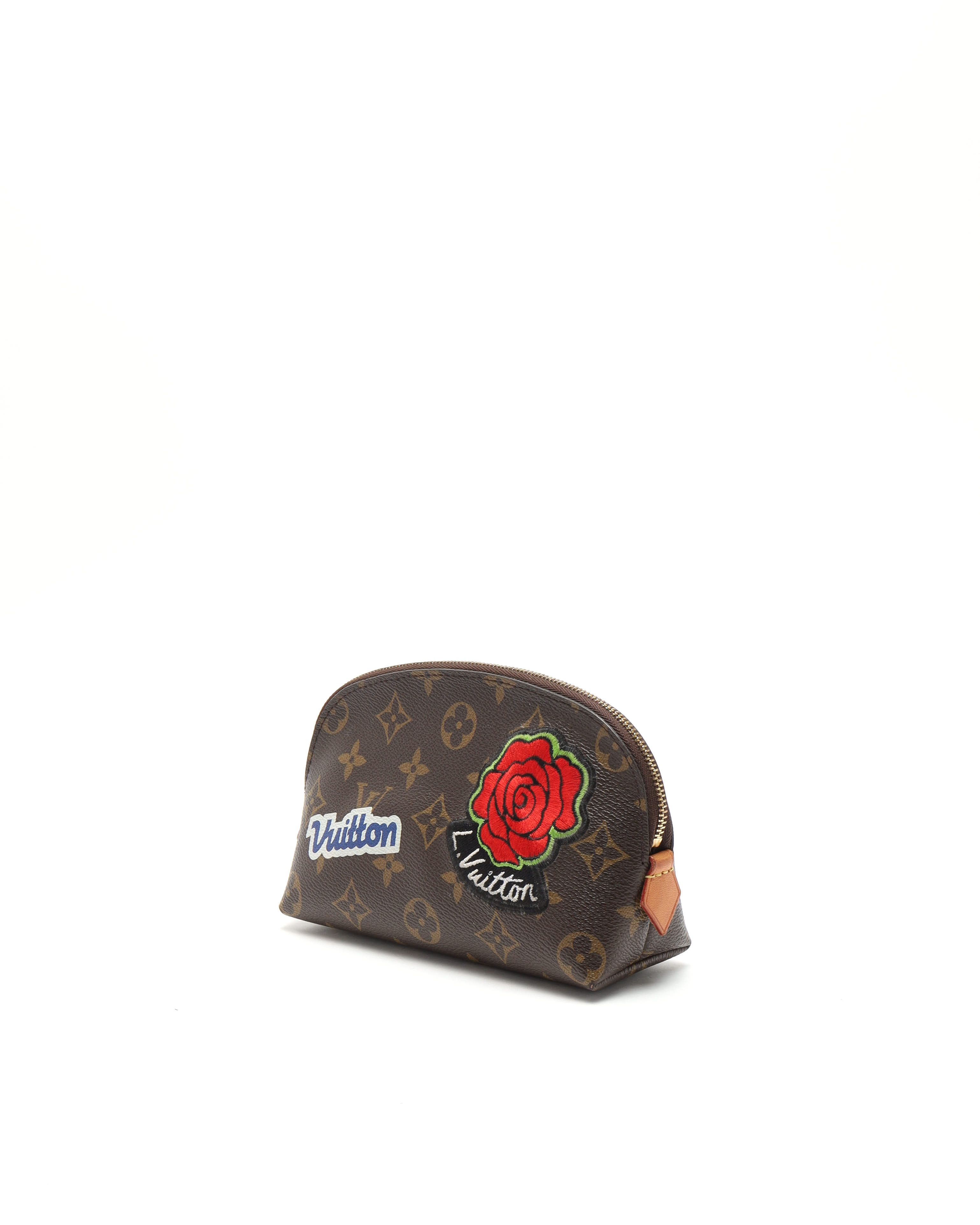 Pre-owned Louis Vuitton Monogram Patches Mini Cosmetic Pouch In Brown