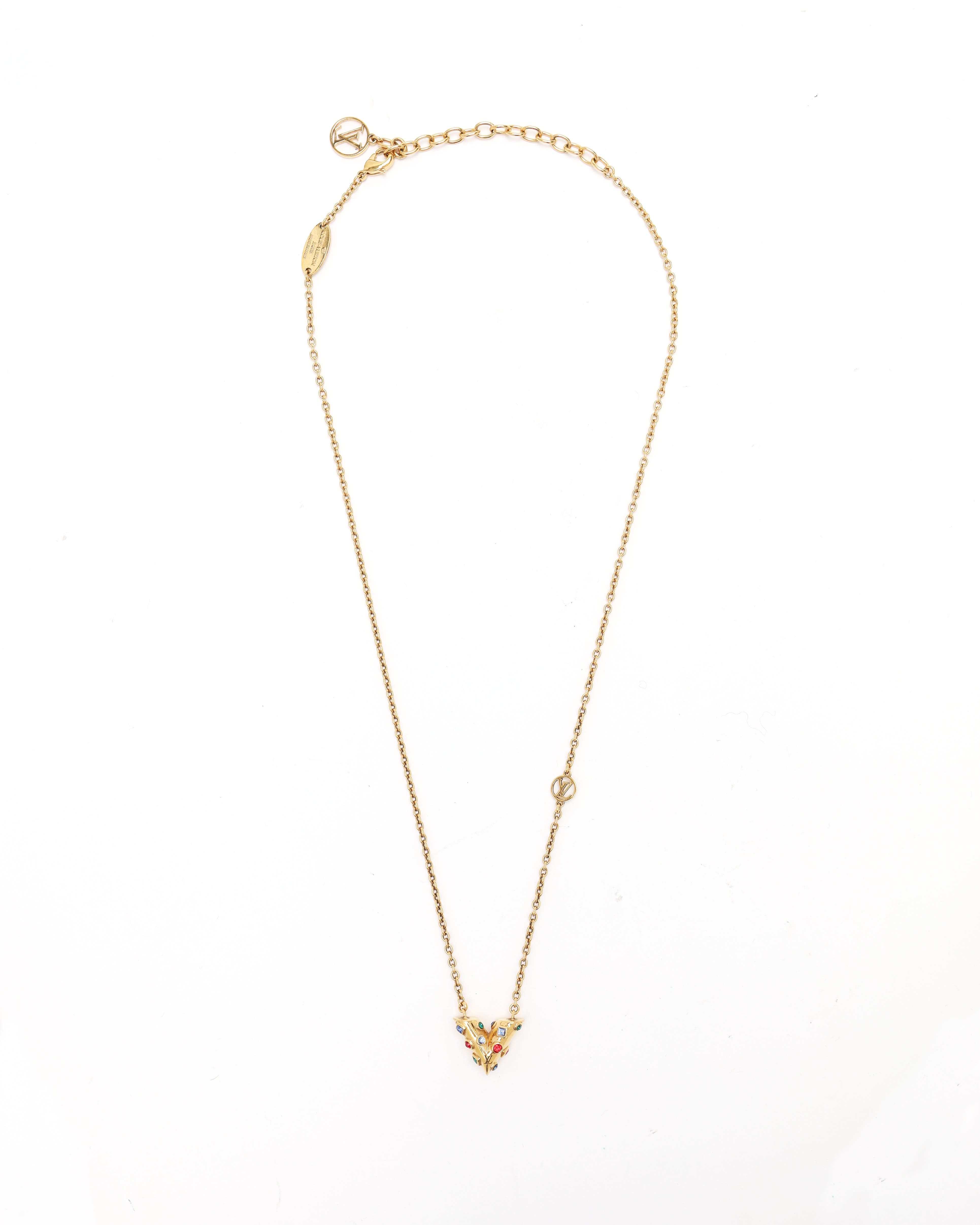 Pre-owned Louis Vuitton Essential V Planet Necklace Golden In Multi