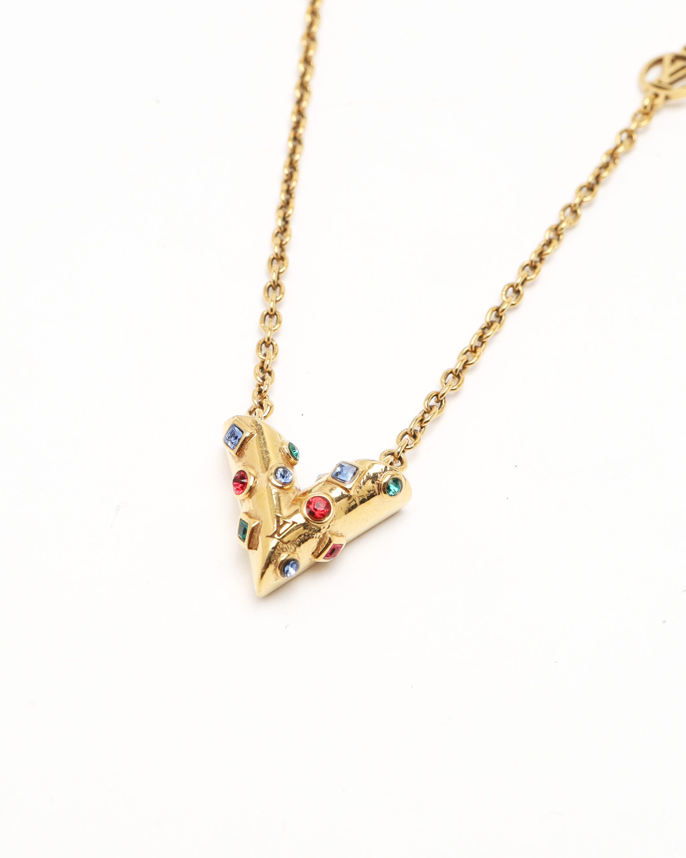 Pre-owned Louis Vuitton Essential V Planet Necklace Golden In Multi