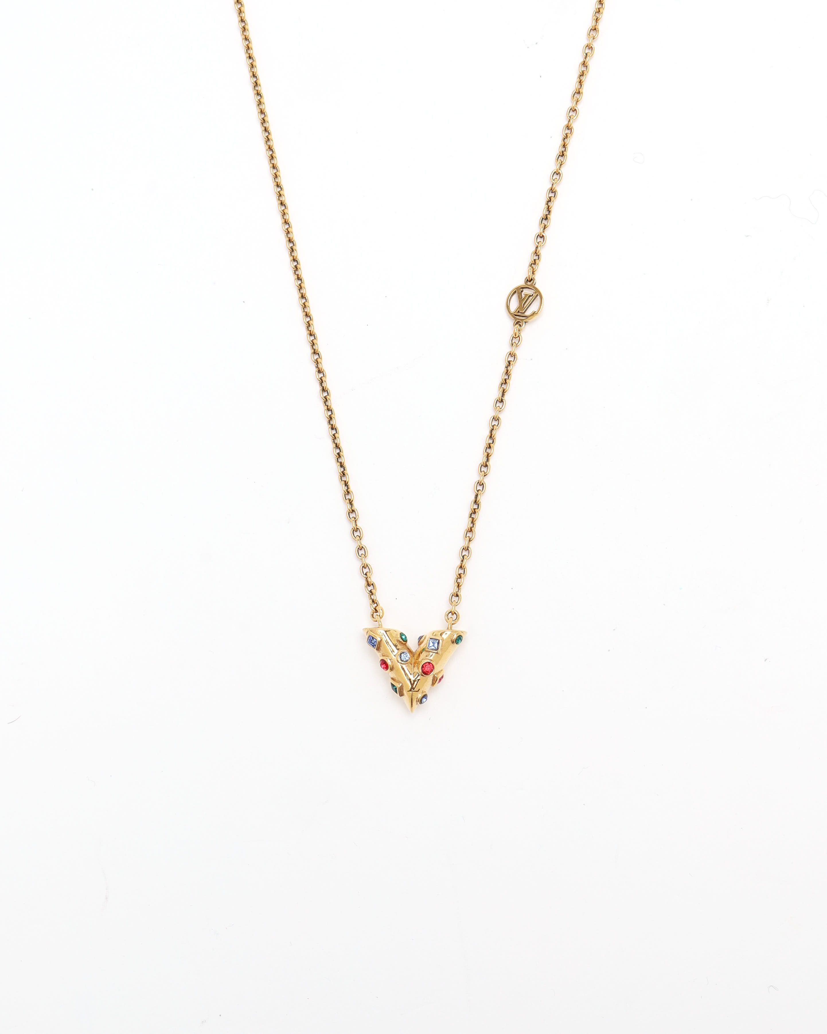 Pre-owned Louis Vuitton Essential V Planet Necklace Golden In Multi