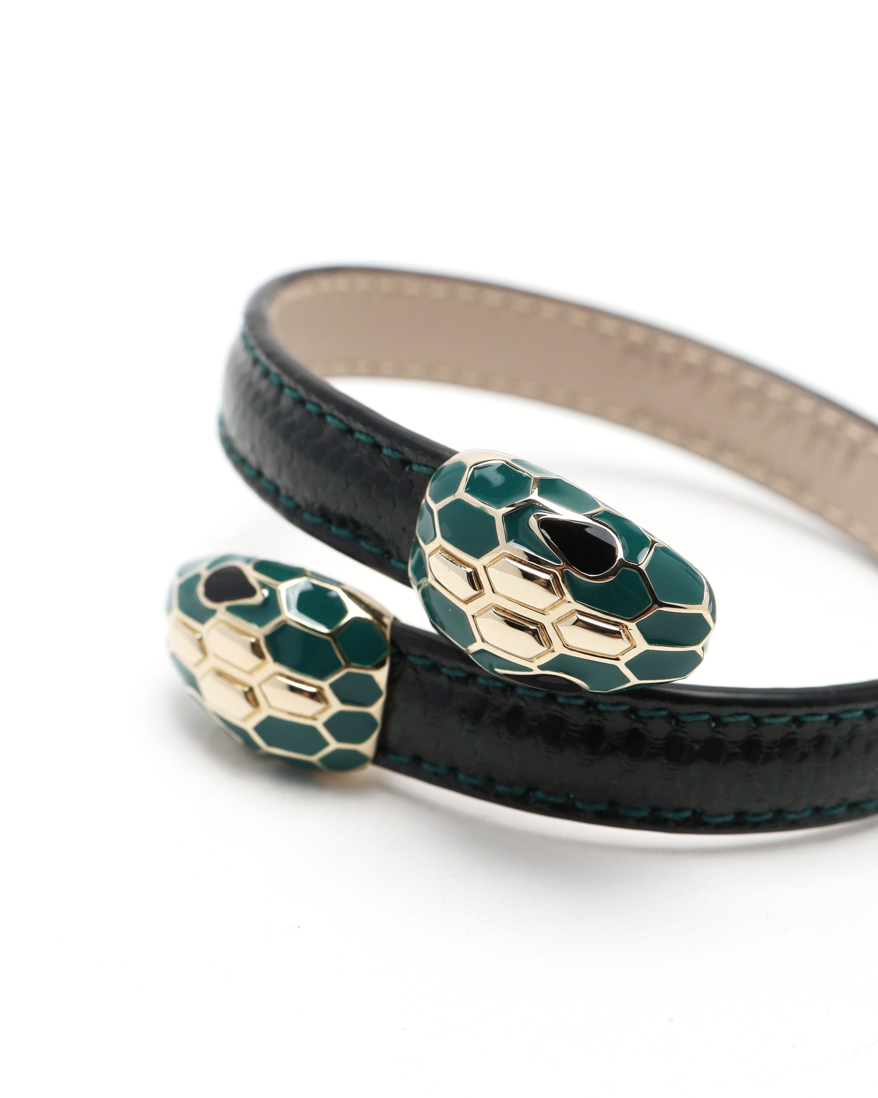 Bvlgari Serpenti Forever Leather Bracelet In Black