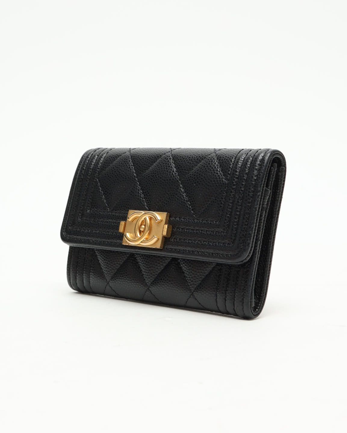 Pre-owned Chanel Boy Flap Card Holder In Black