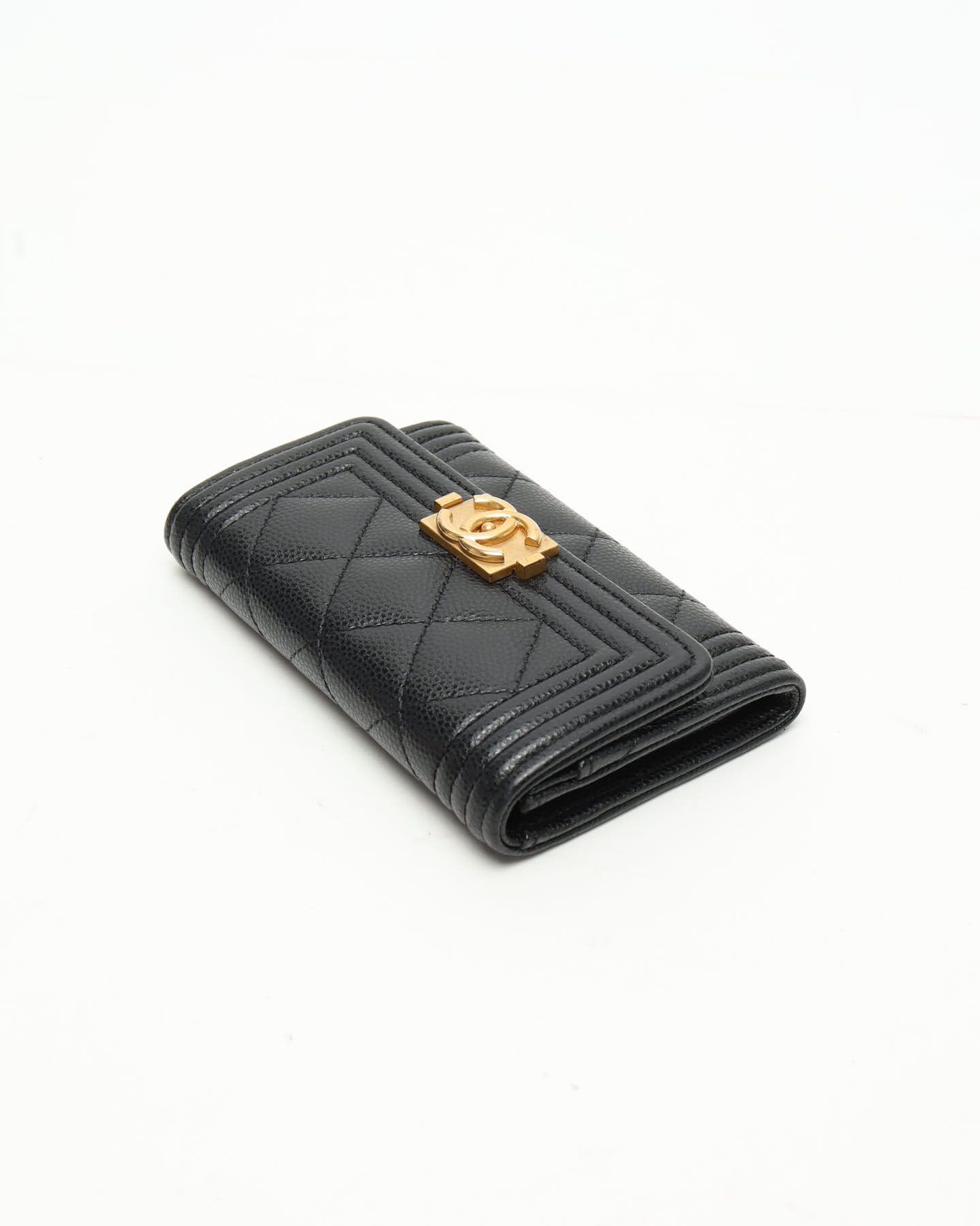 Pre-owned Chanel Boy Flap Card Holder In Black