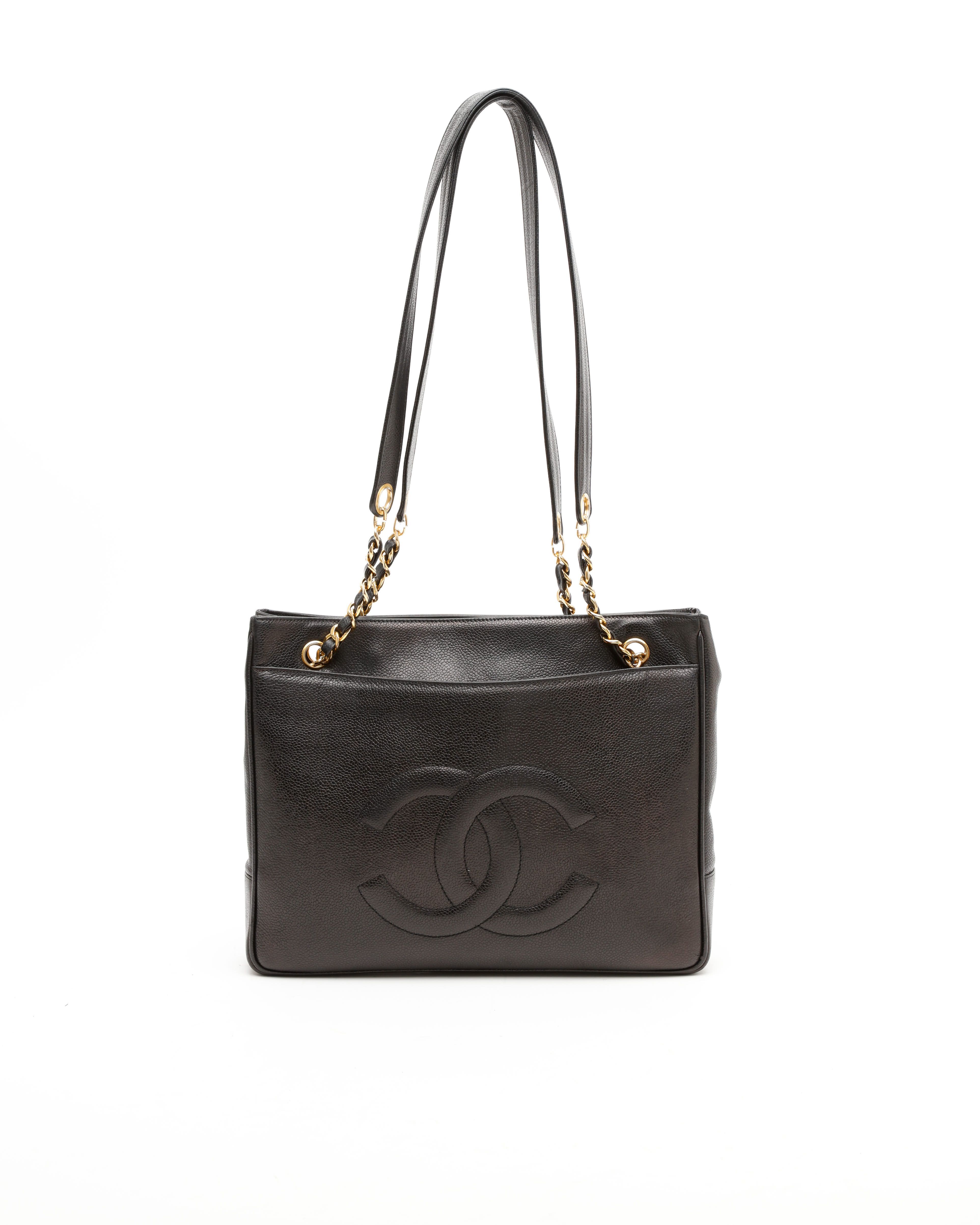 Click to view more detailed imagery on our partner's website Pre-owned Chanel Cc Caviar Chain Tote Bag In Black