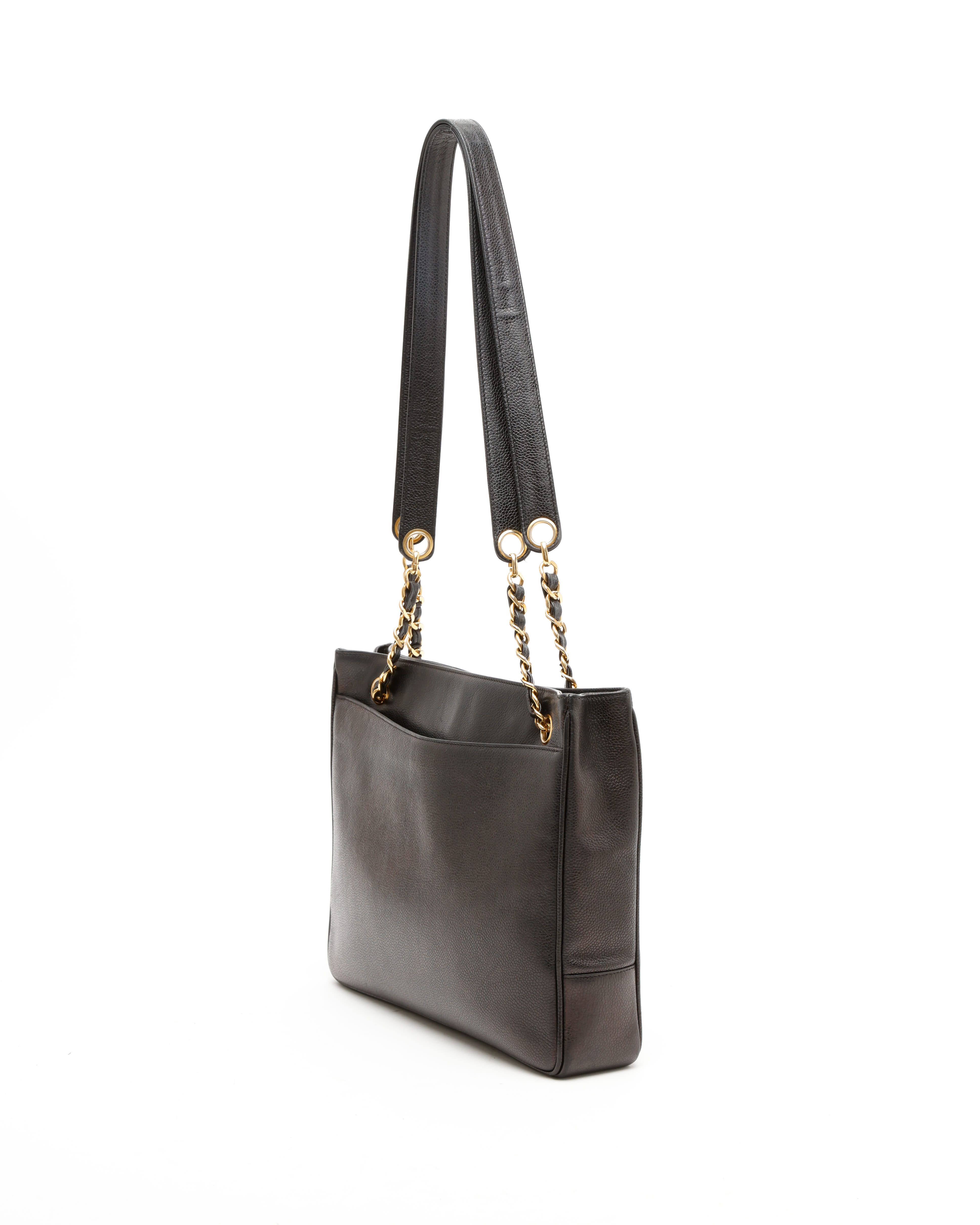 CHANEL Pre-owned Cc Caviar Chain Tote Bag In Black