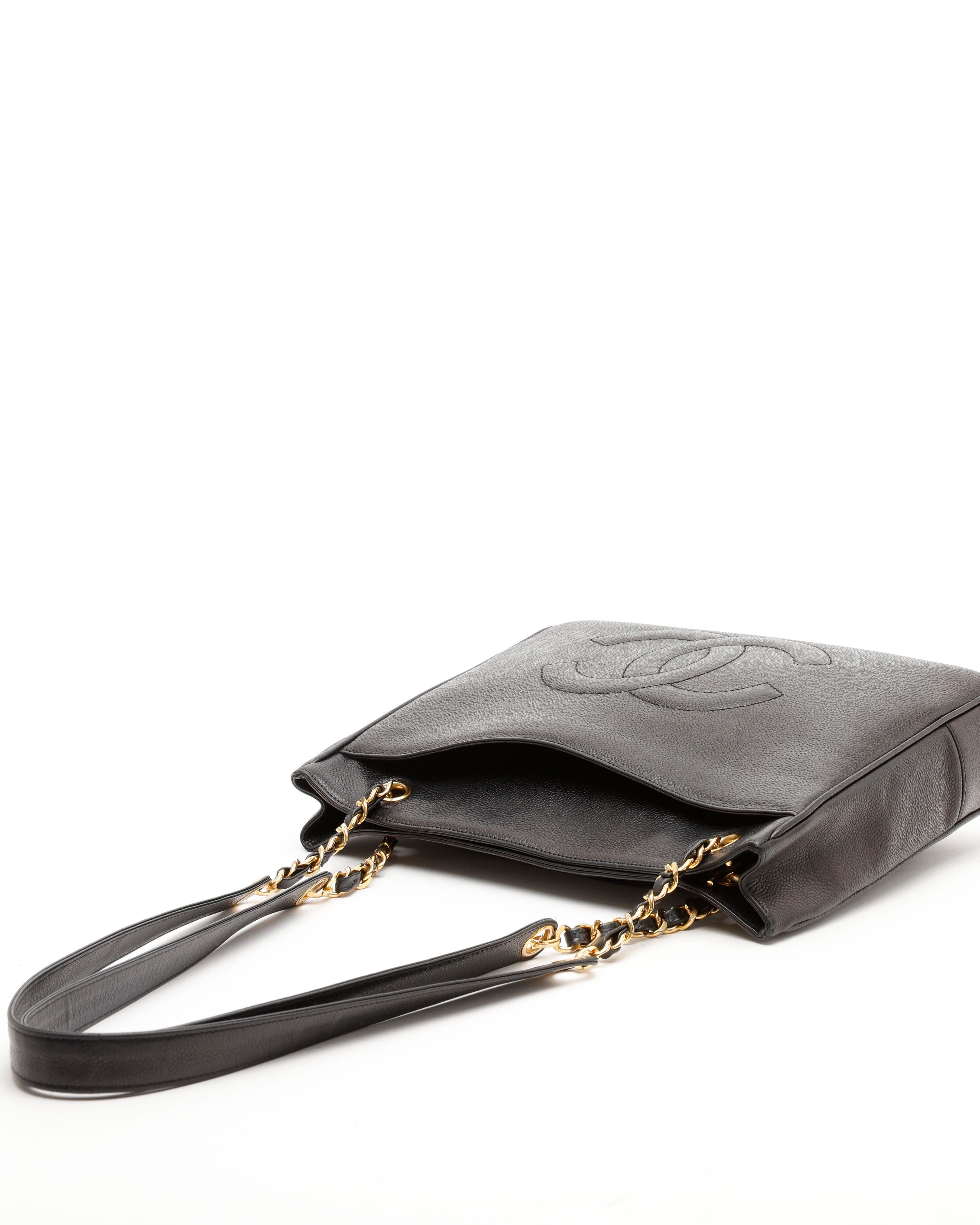 CHANEL Pre-owned Cc Caviar Chain Tote Bag In Black