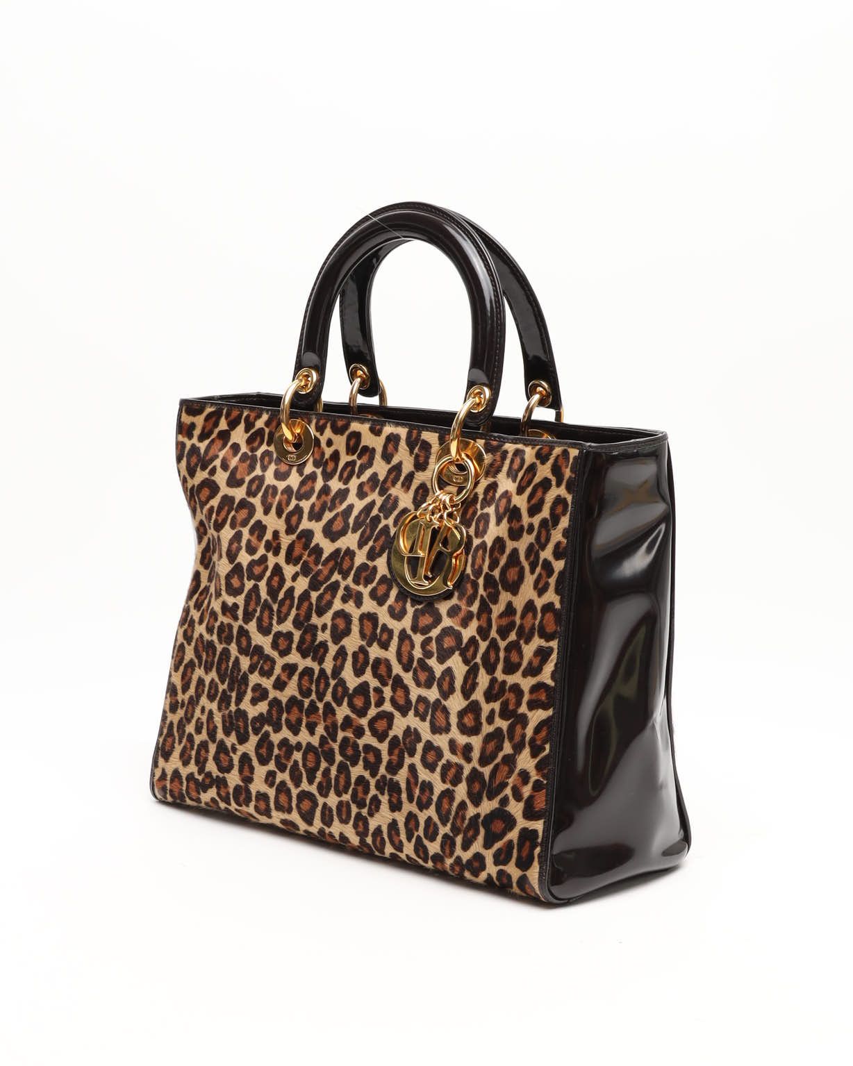 Dior Christian  Large Leopard Lady  Bag In Multi