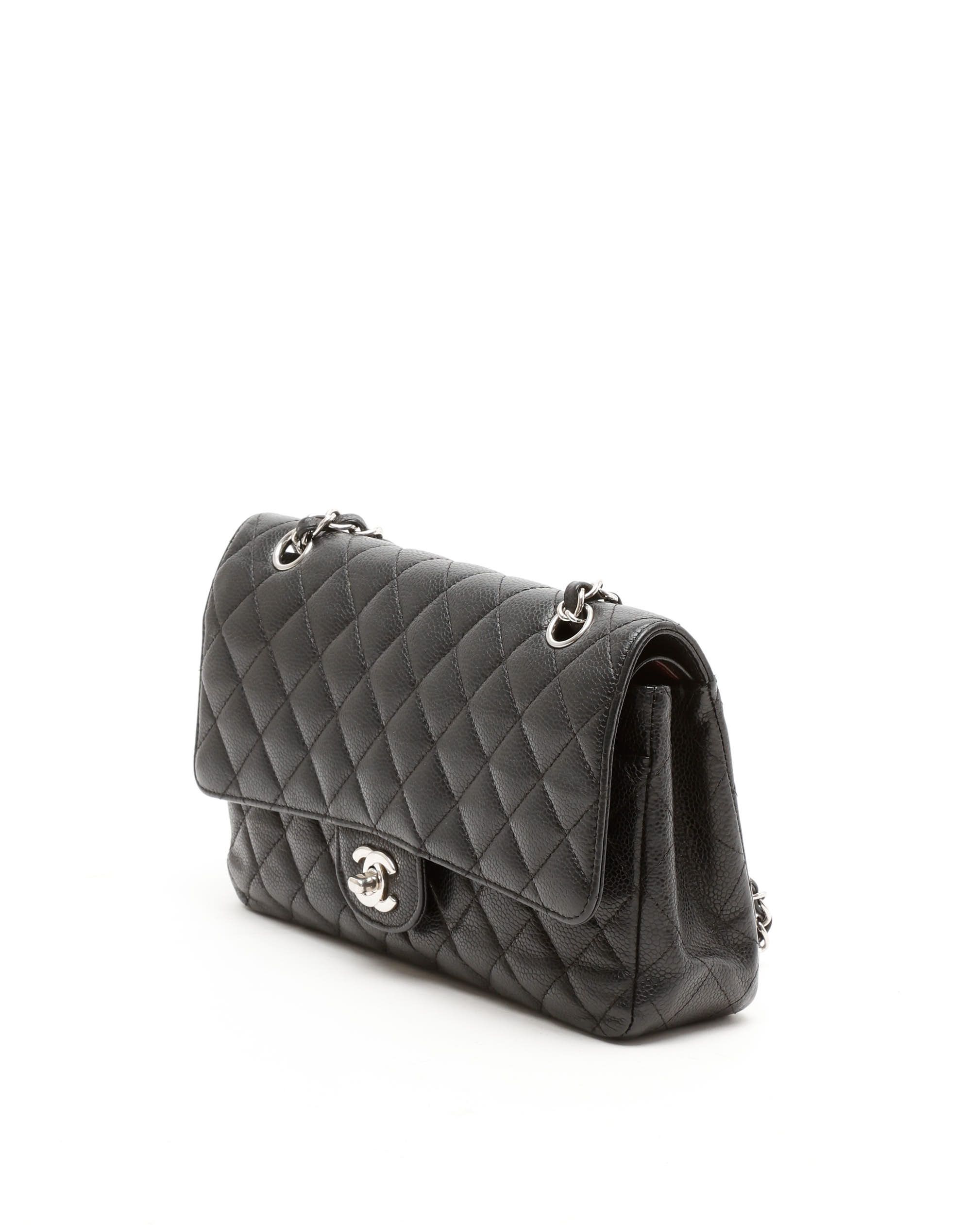 Pre-owned Chanel Classic Medium Caviar Double Flap Bag In Black