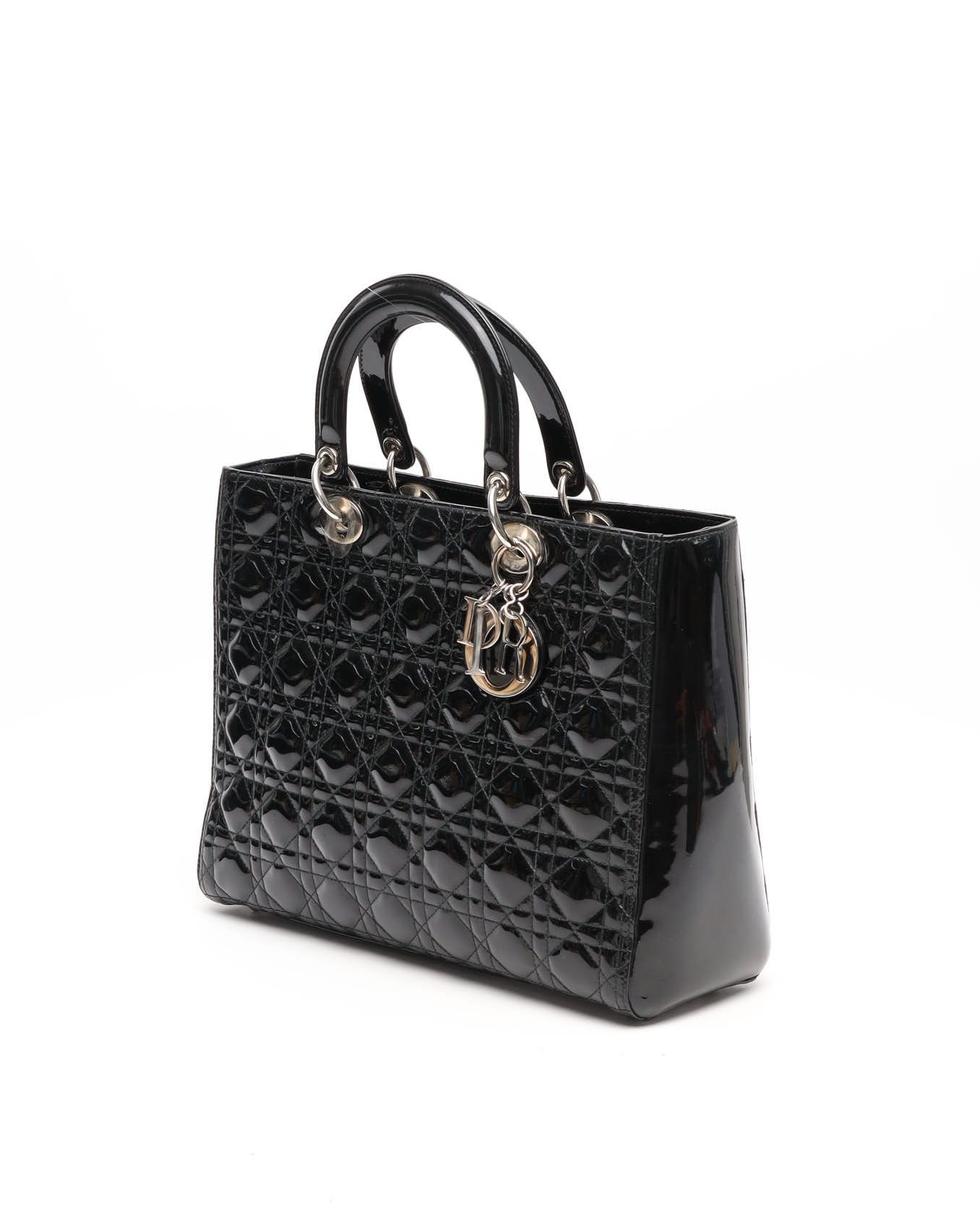 Dior Christian  Large Patent Lady  Bag In Black