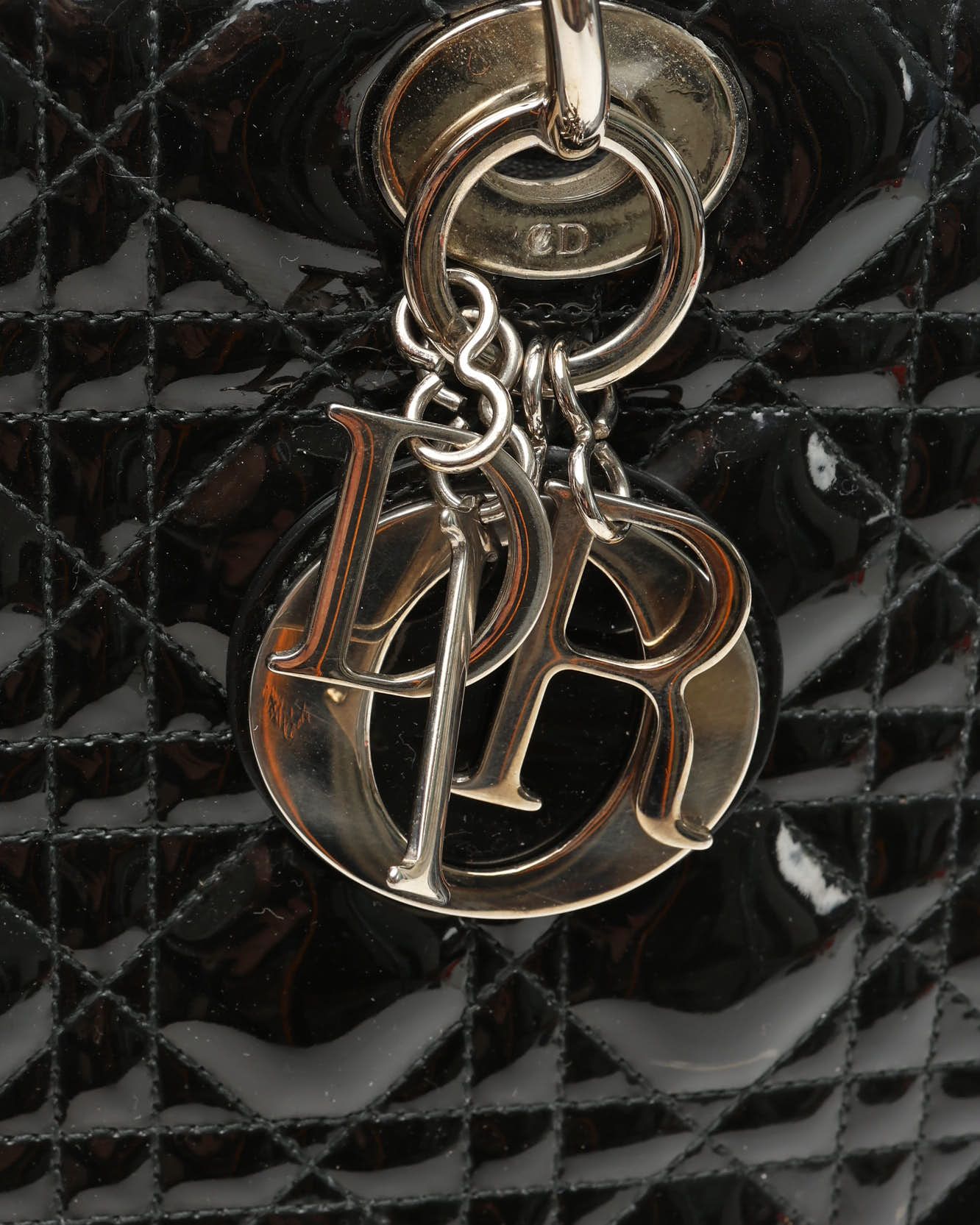 Dior Christian  Large Patent Lady  Bag In Black