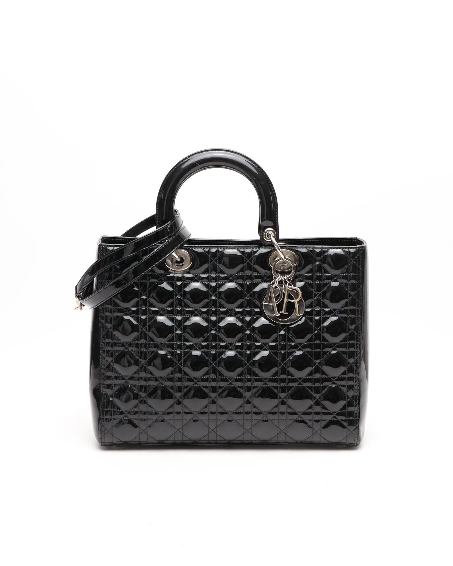 Dior Christian  Large Patent Lady  Bag In Black