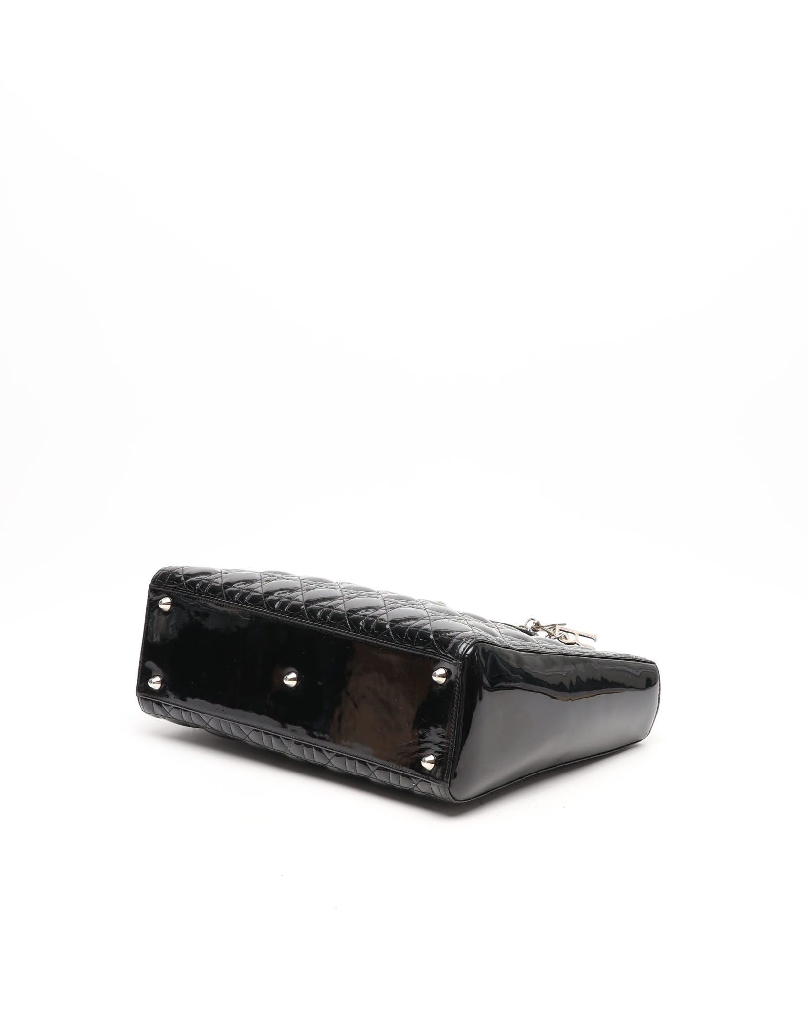 Dior Christian  Large Patent Lady  Bag In Black