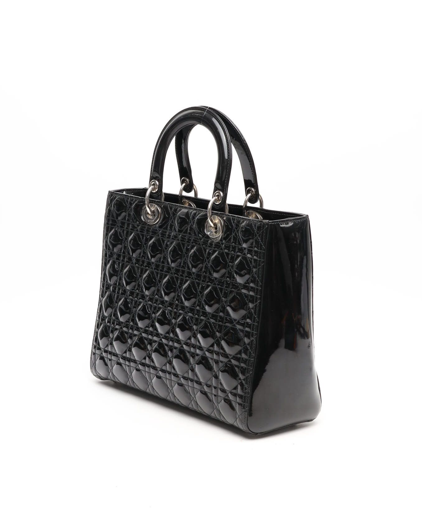 Dior Christian  Large Patent Lady  Bag In Black