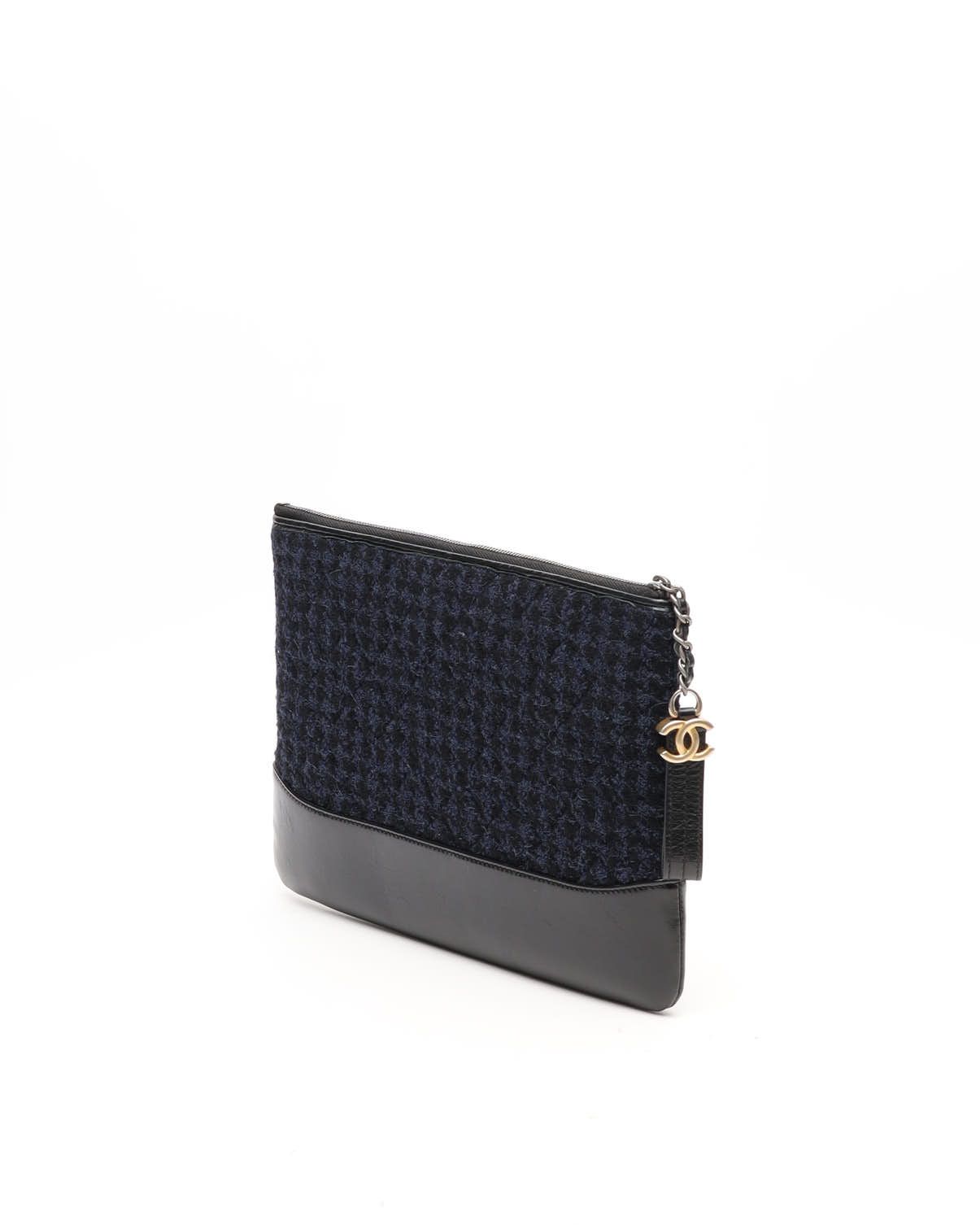Pre-owned Chanel Gabrielle Quilted Tweed Clutch Bag In Blue