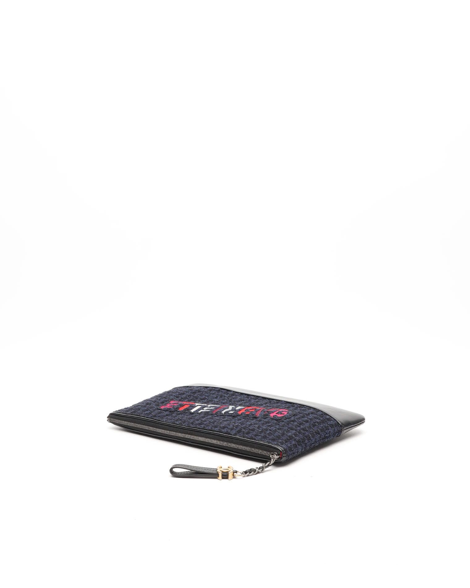 Pre-owned Chanel Gabrielle Quilted Tweed Clutch Bag In Blue