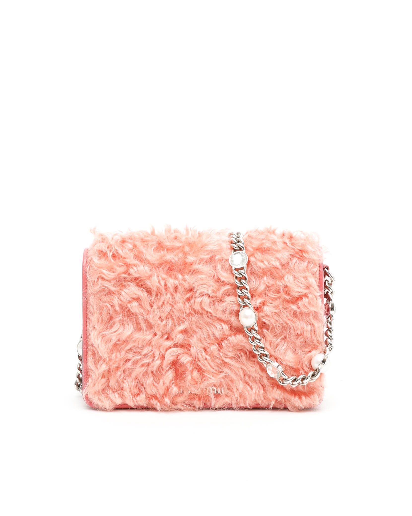 Miu Miu Shearling Crystal Bag In Pink