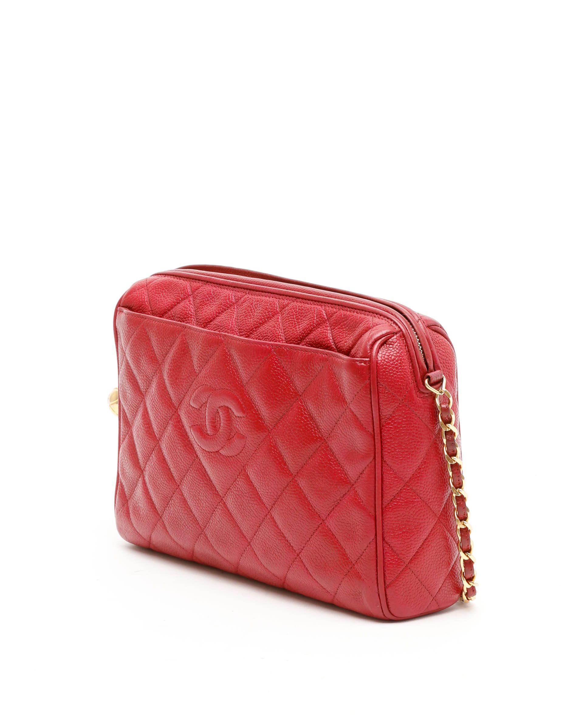 CHANEL Pre-owned Cc Caviar Camera Bag In Red