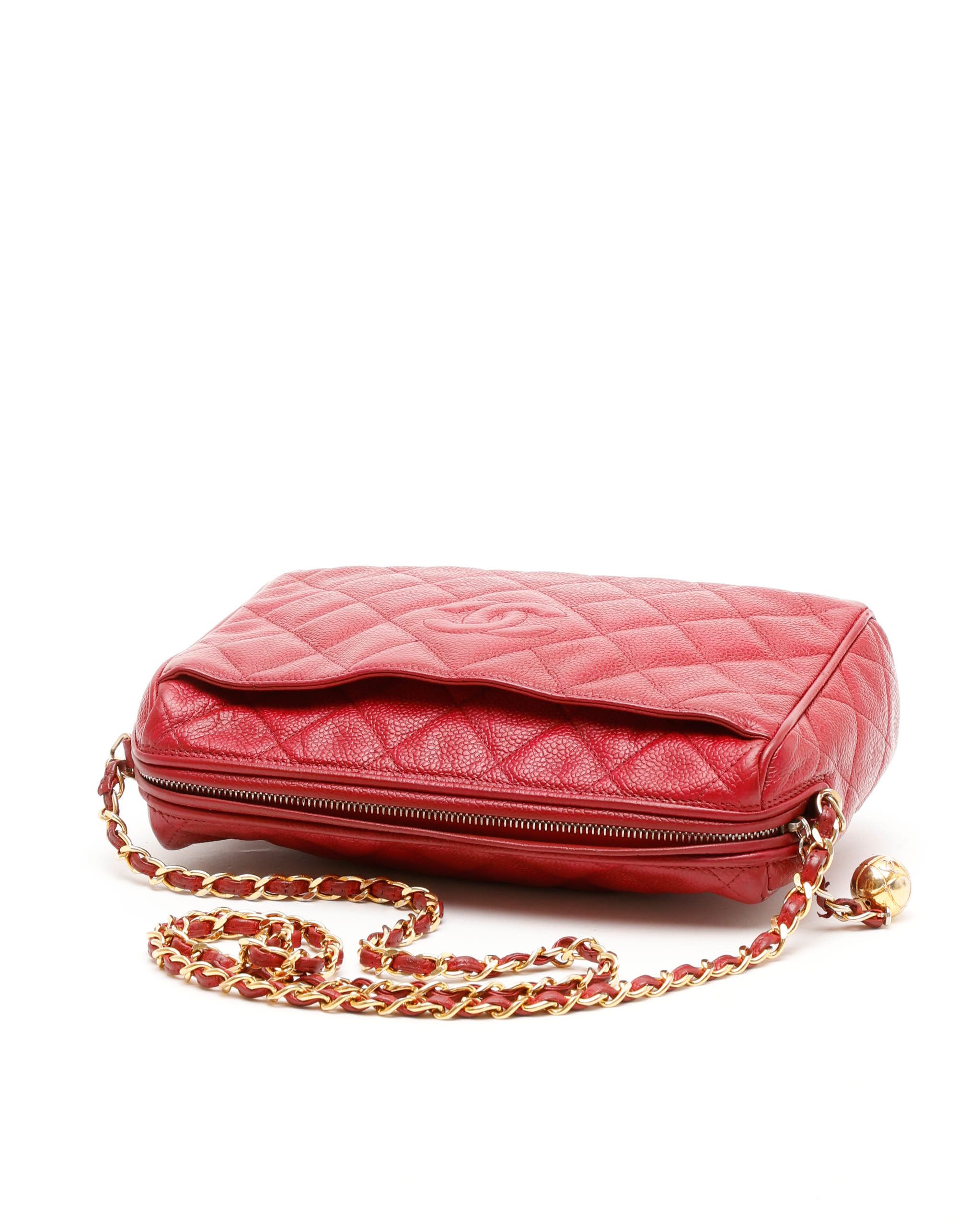 CHANEL Pre-owned Cc Caviar Camera Bag In Red
