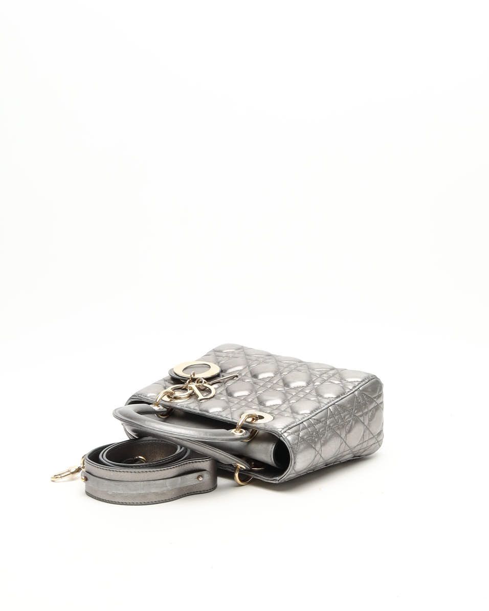 Dior Christian  Small Metallic Lady  Bag In Silver
