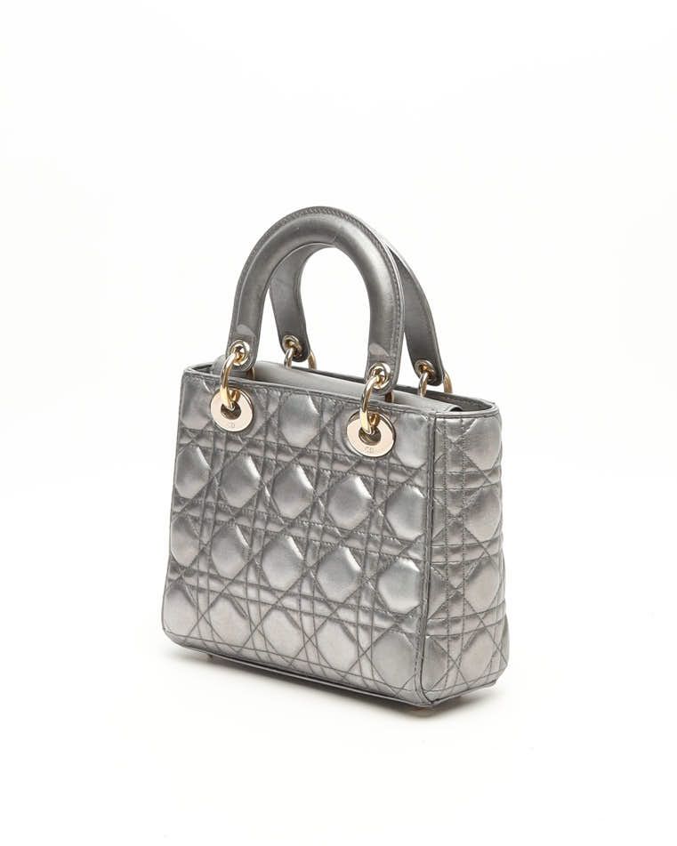 Dior Christian  Small Metallic Lady  Bag In Silver