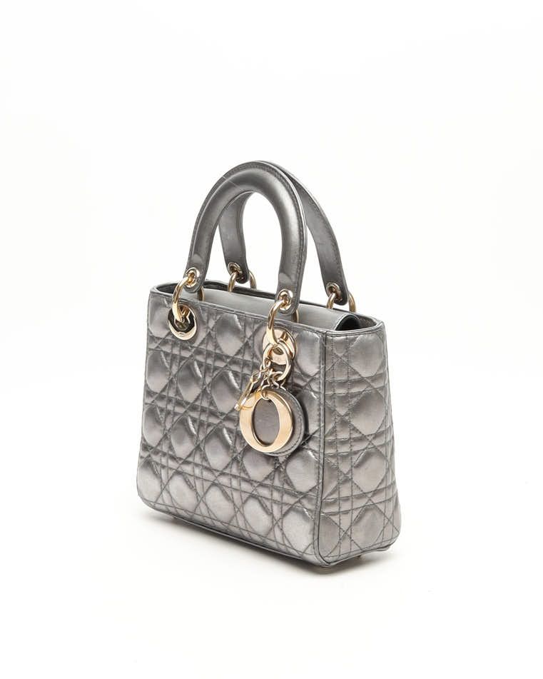 Dior Christian  Small Metallic Lady  Bag In Silver