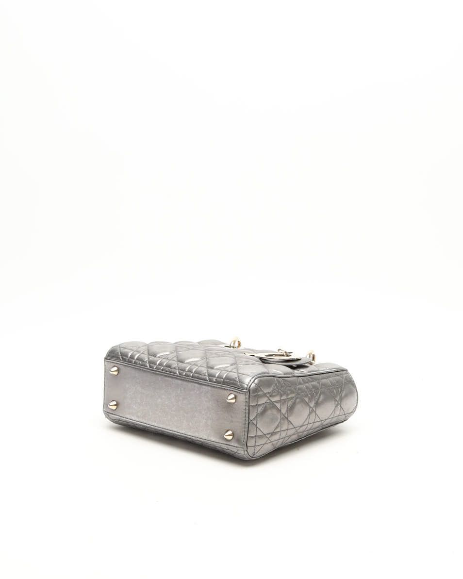 Dior Christian  Small Metallic Lady  Bag In Silver