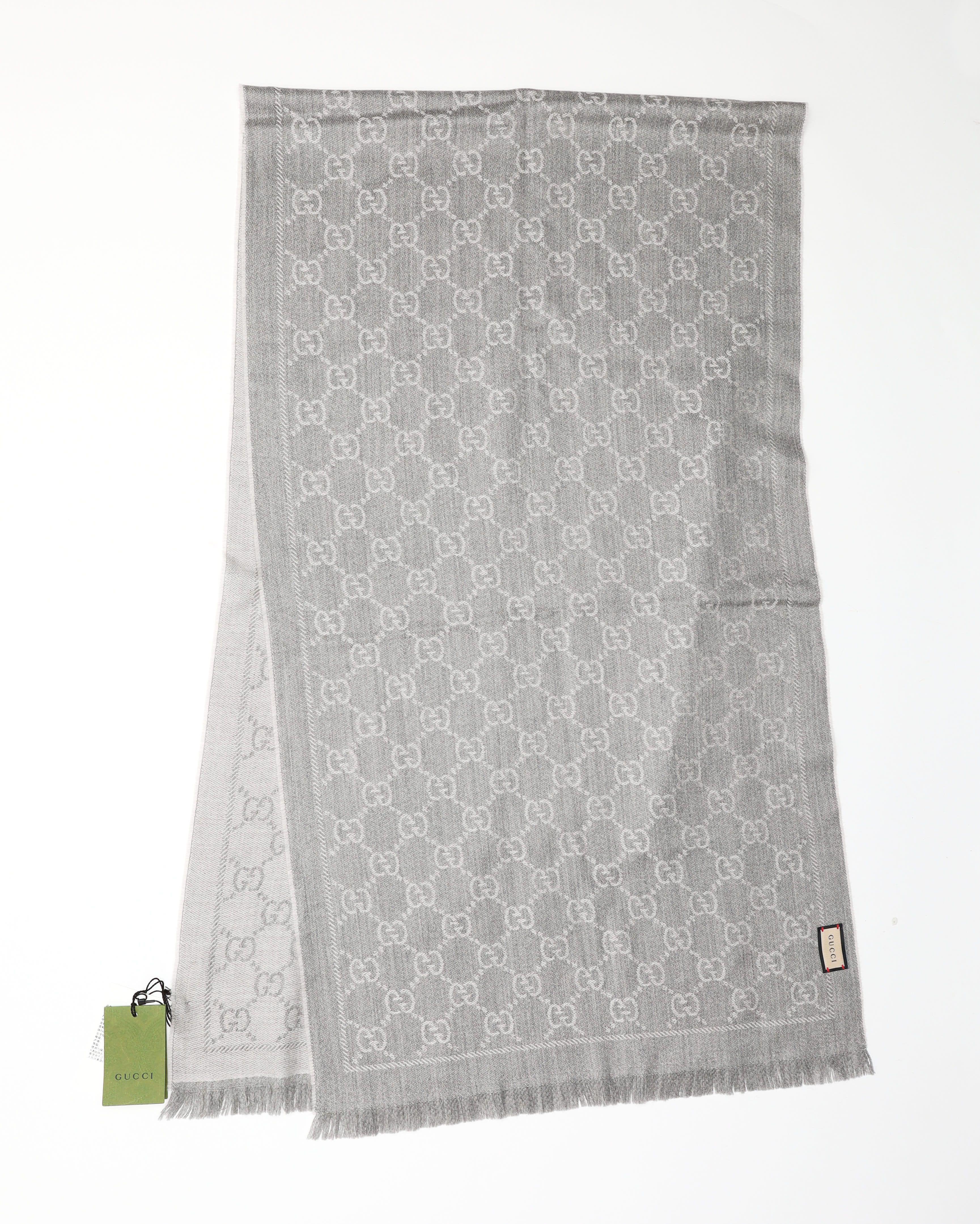 Gucci Gg Wool Scarf In Gray