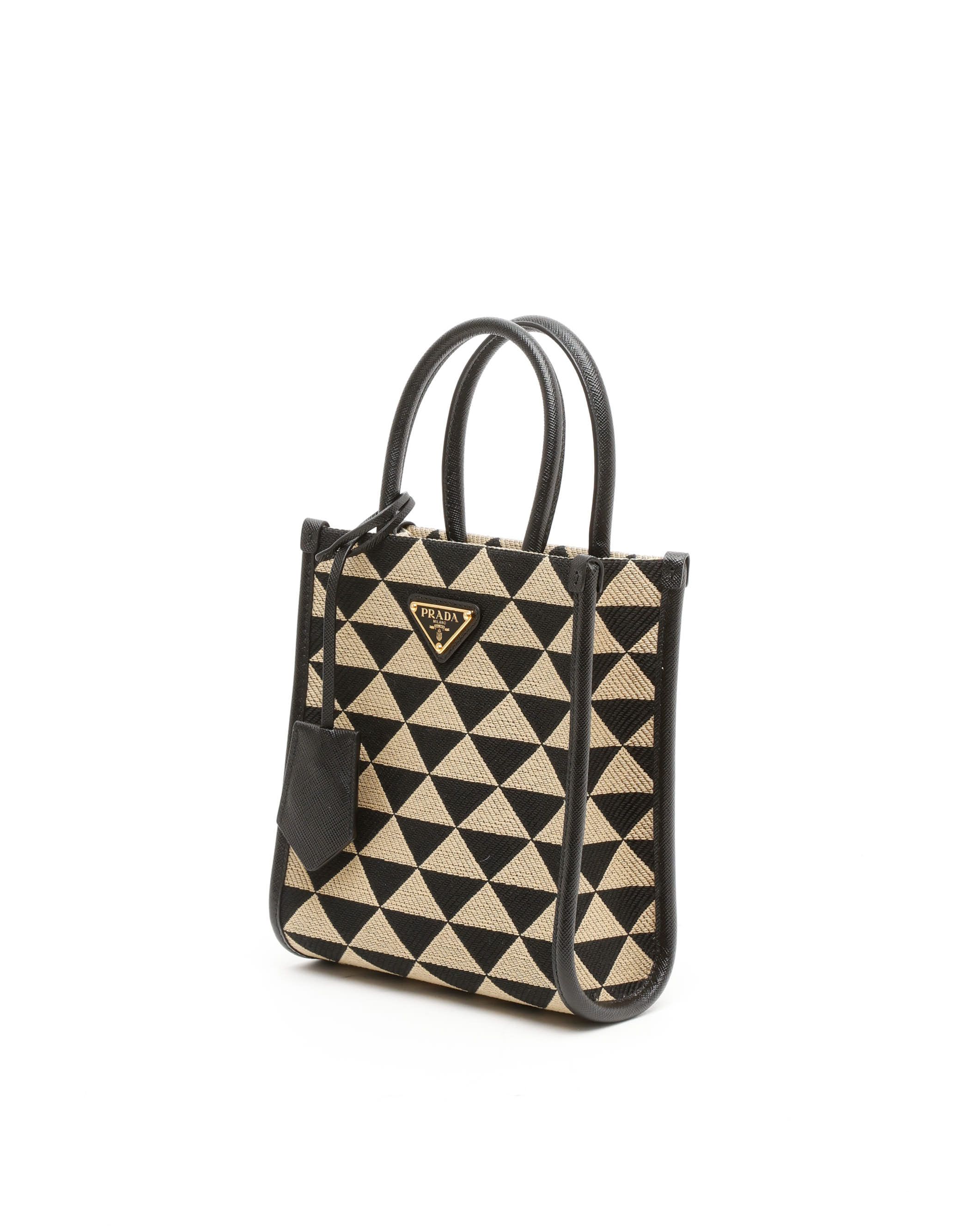 Prada Symbole Triangolo Jacquard Mini Tote Bag In Black