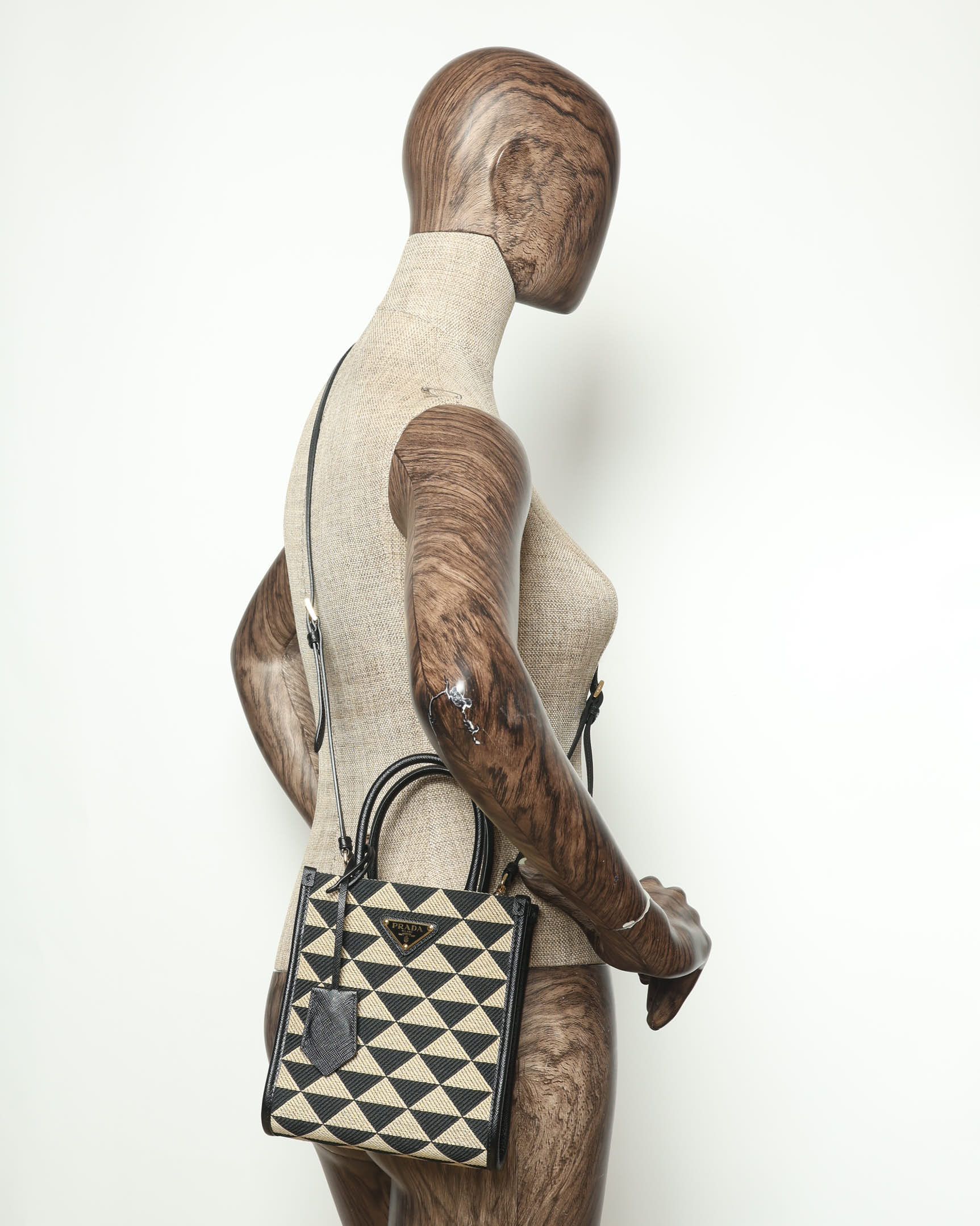 Prada Symbole Triangolo Jacquard Mini Tote Bag In Black