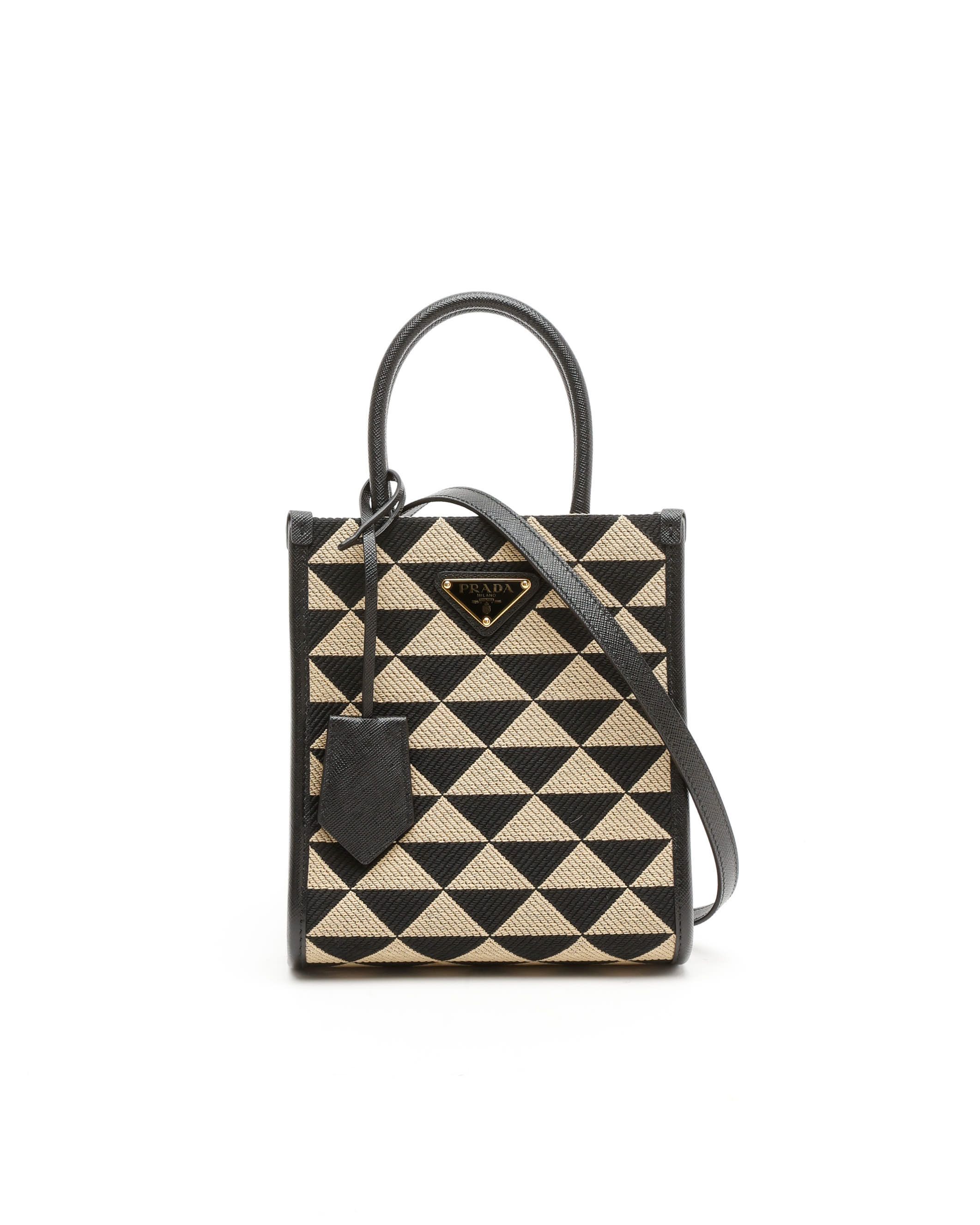 Prada Symbole Triangolo Jacquard Mini Tote Bag In Black