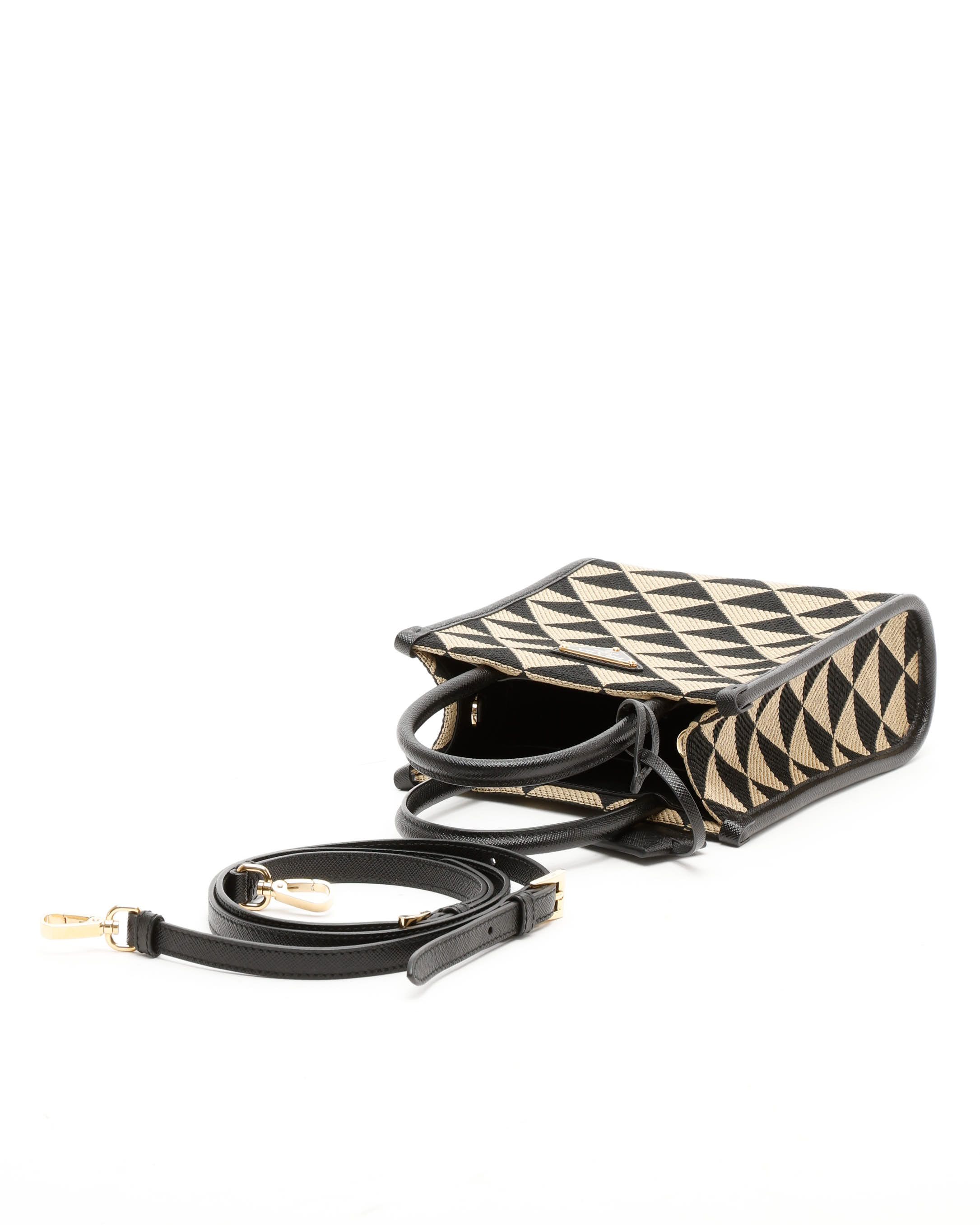 Prada Symbole Triangolo Jacquard Mini Tote Bag In Black