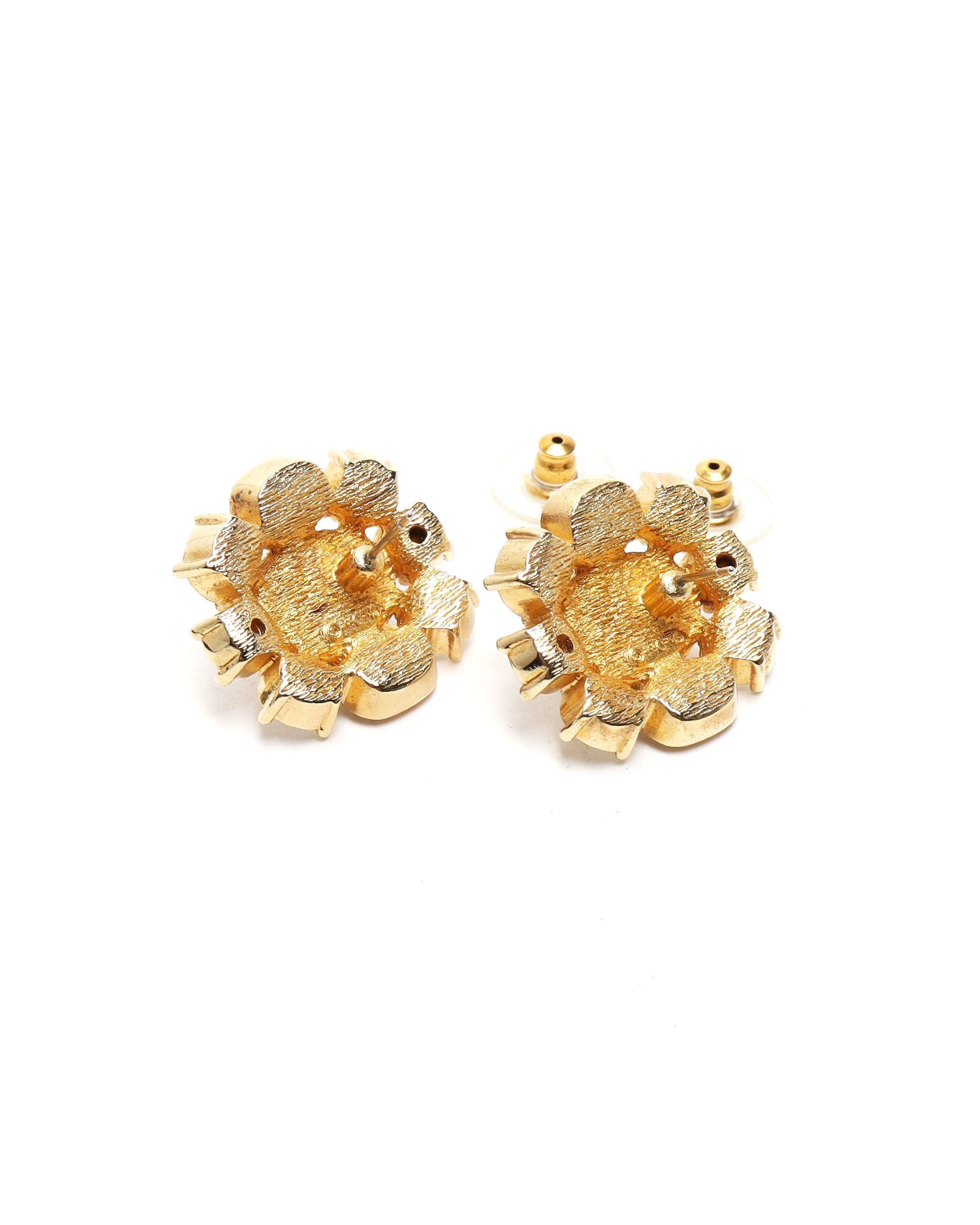 Dior Christian  Pearl Rhinestone Earrings In Gold