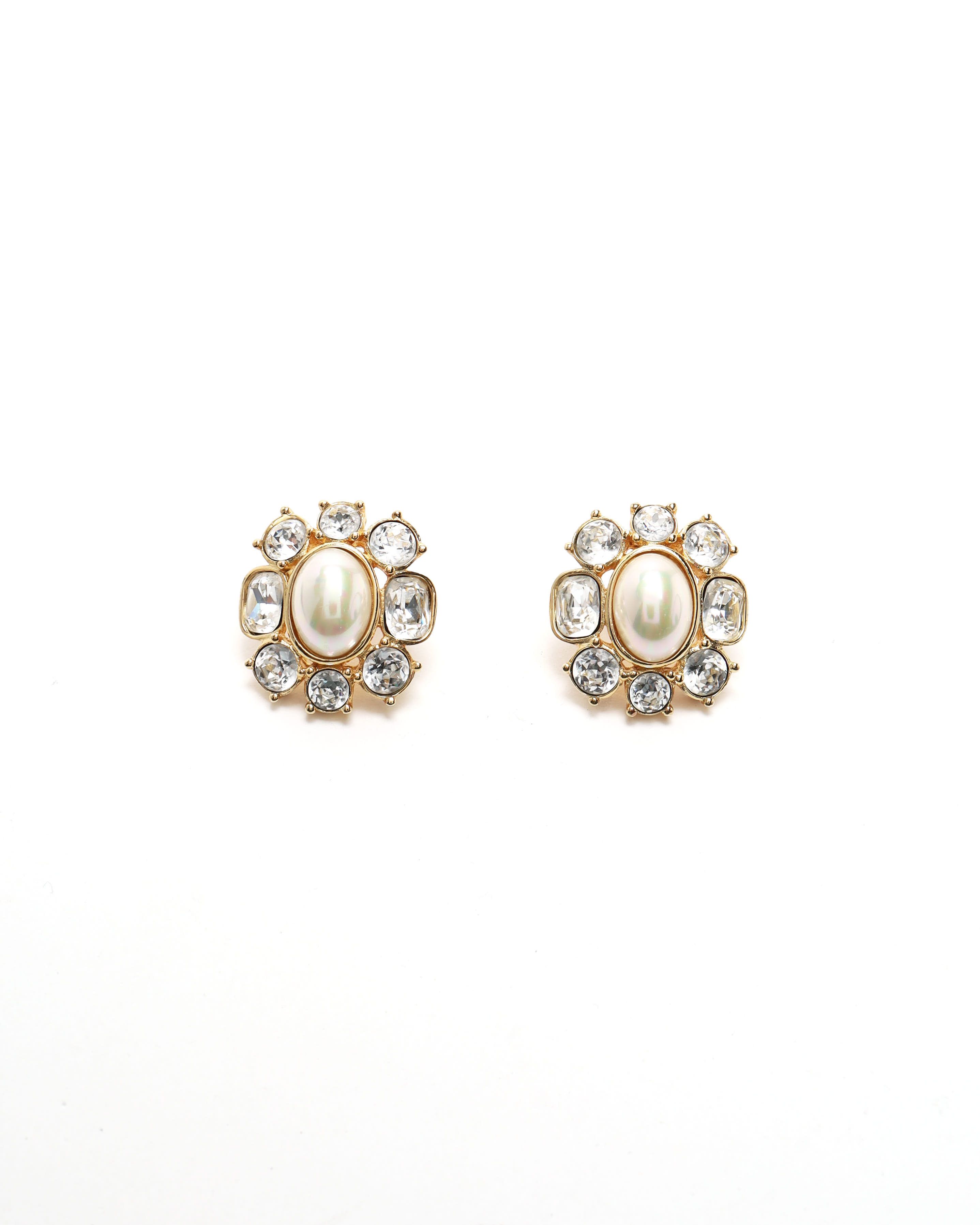 Dior Christian  Pearl Rhinestone Earrings In Gold