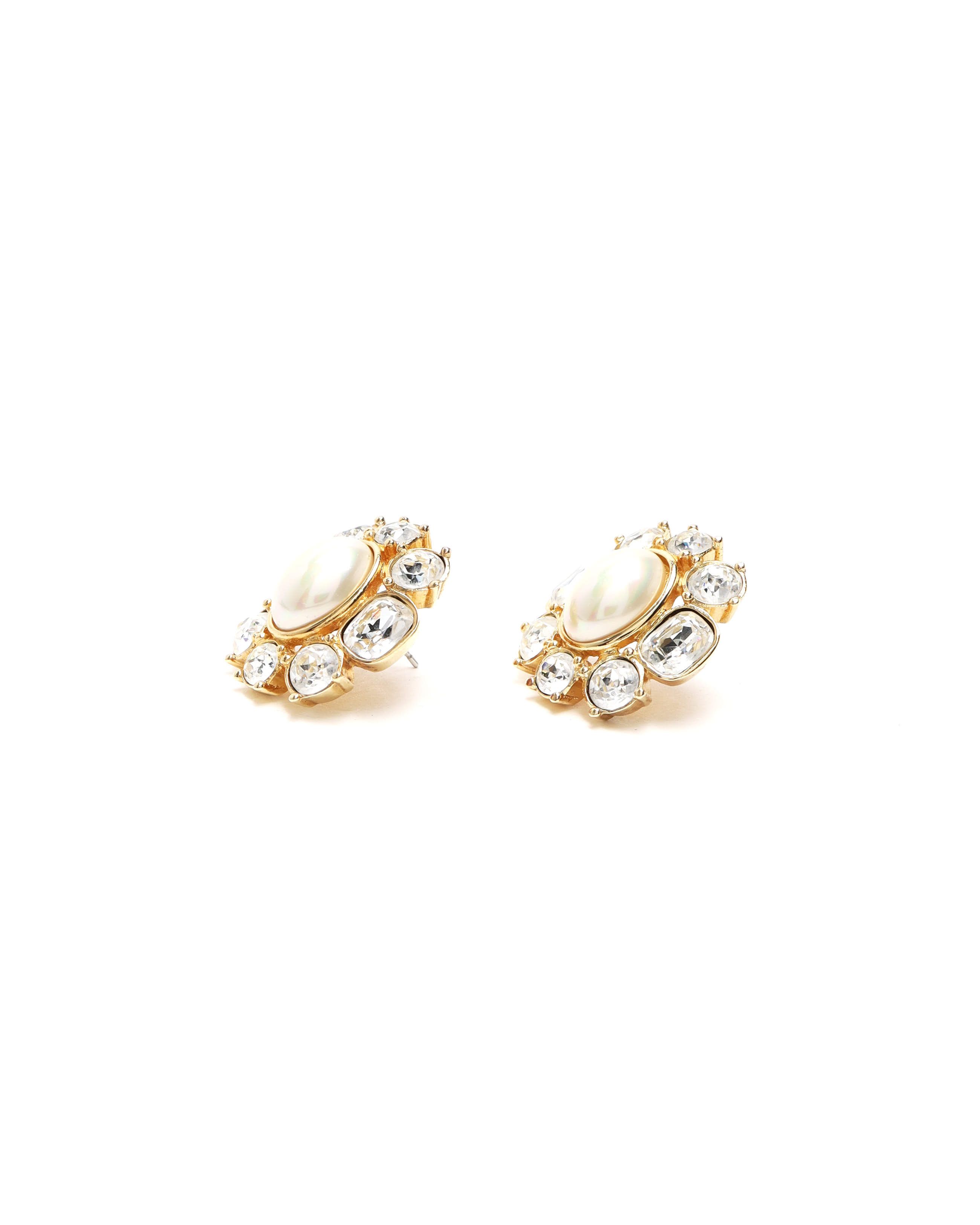 Dior Christian  Pearl Rhinestone Earrings In Gold
