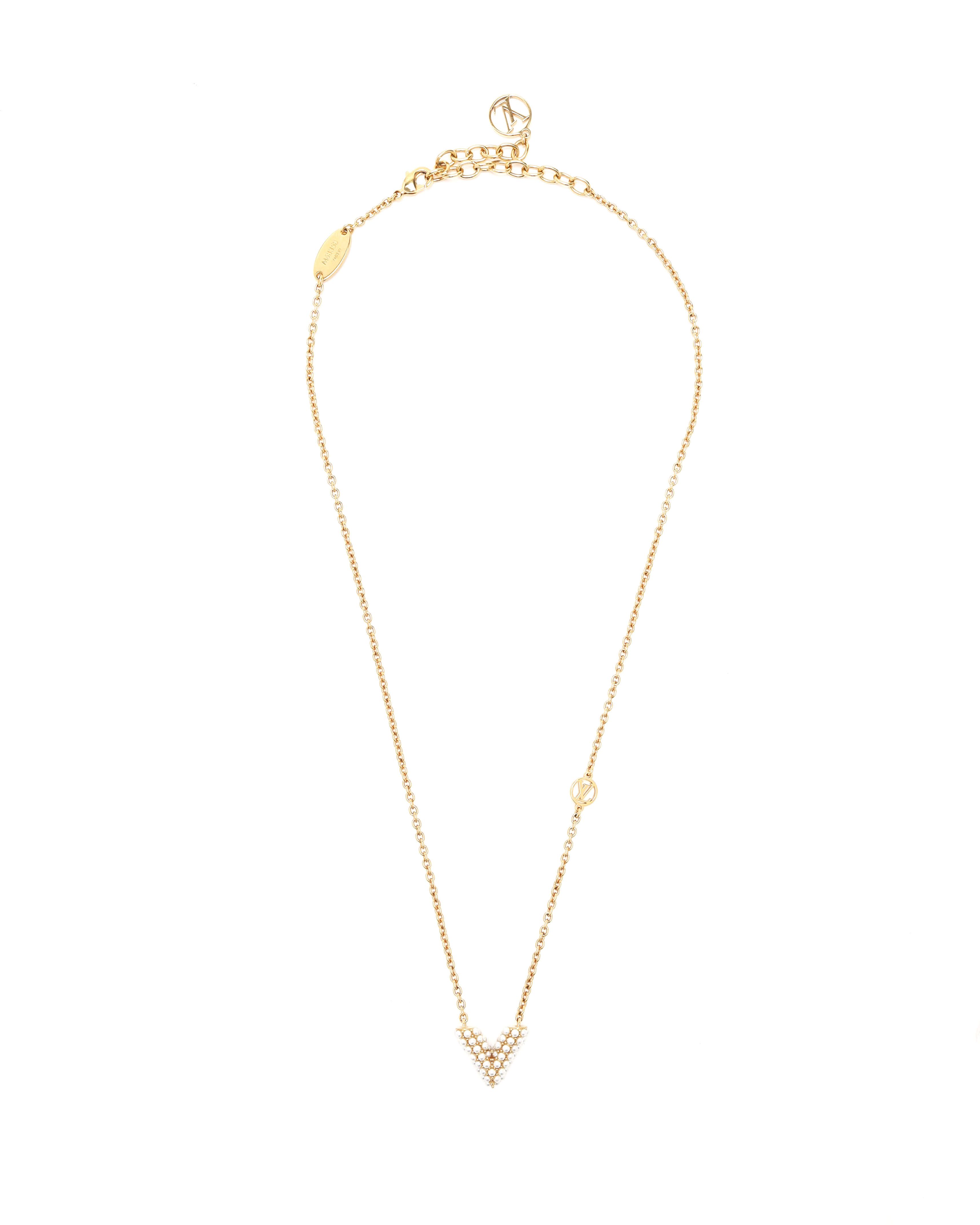 LOUIS VUITTON Pre-owned Essential V Pearl Necklace In Gold