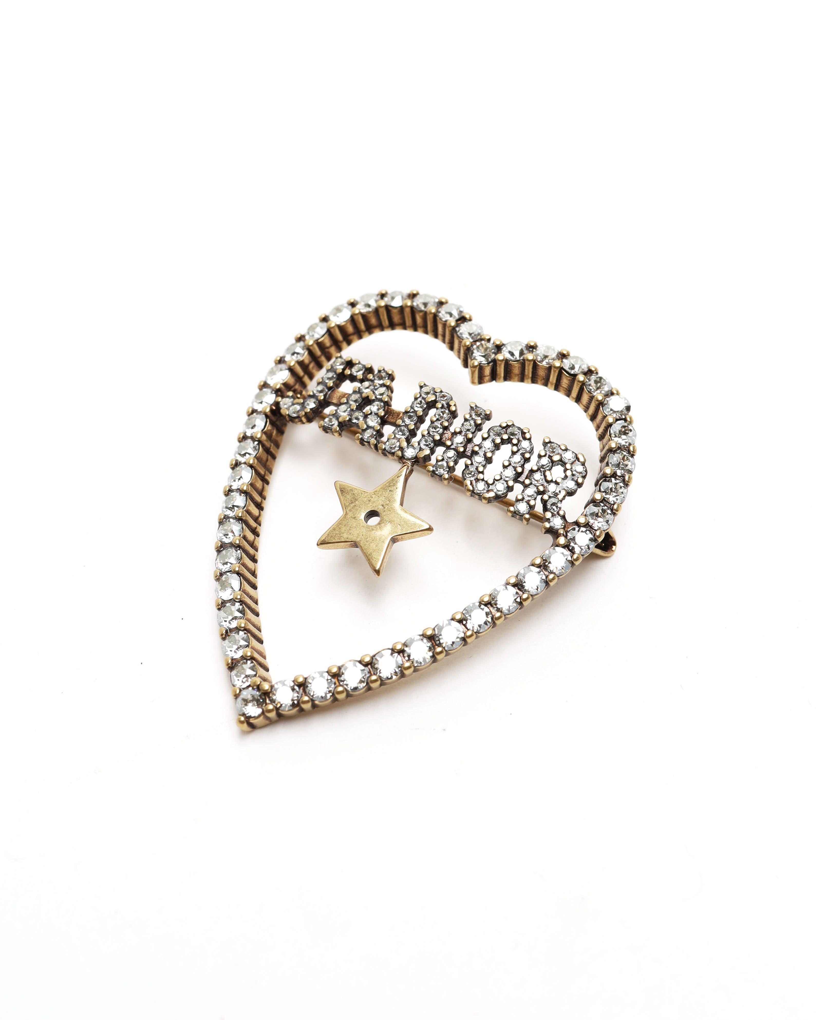 Dior Christian  J'adore Rhinestone Heart Brooch In Gold