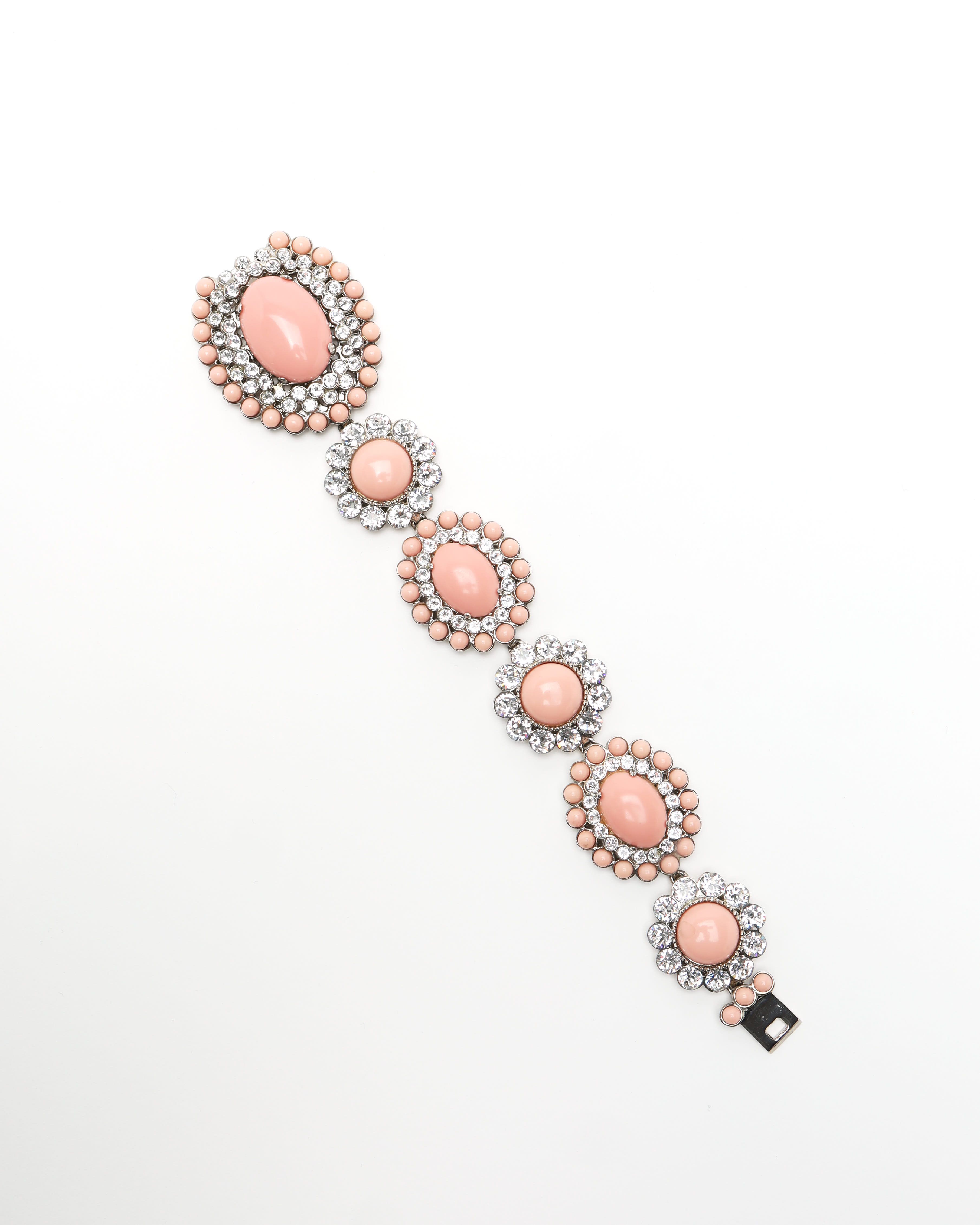 Miu Miu Pink Composite Crystal Embellished Floral Bracelet In Pink