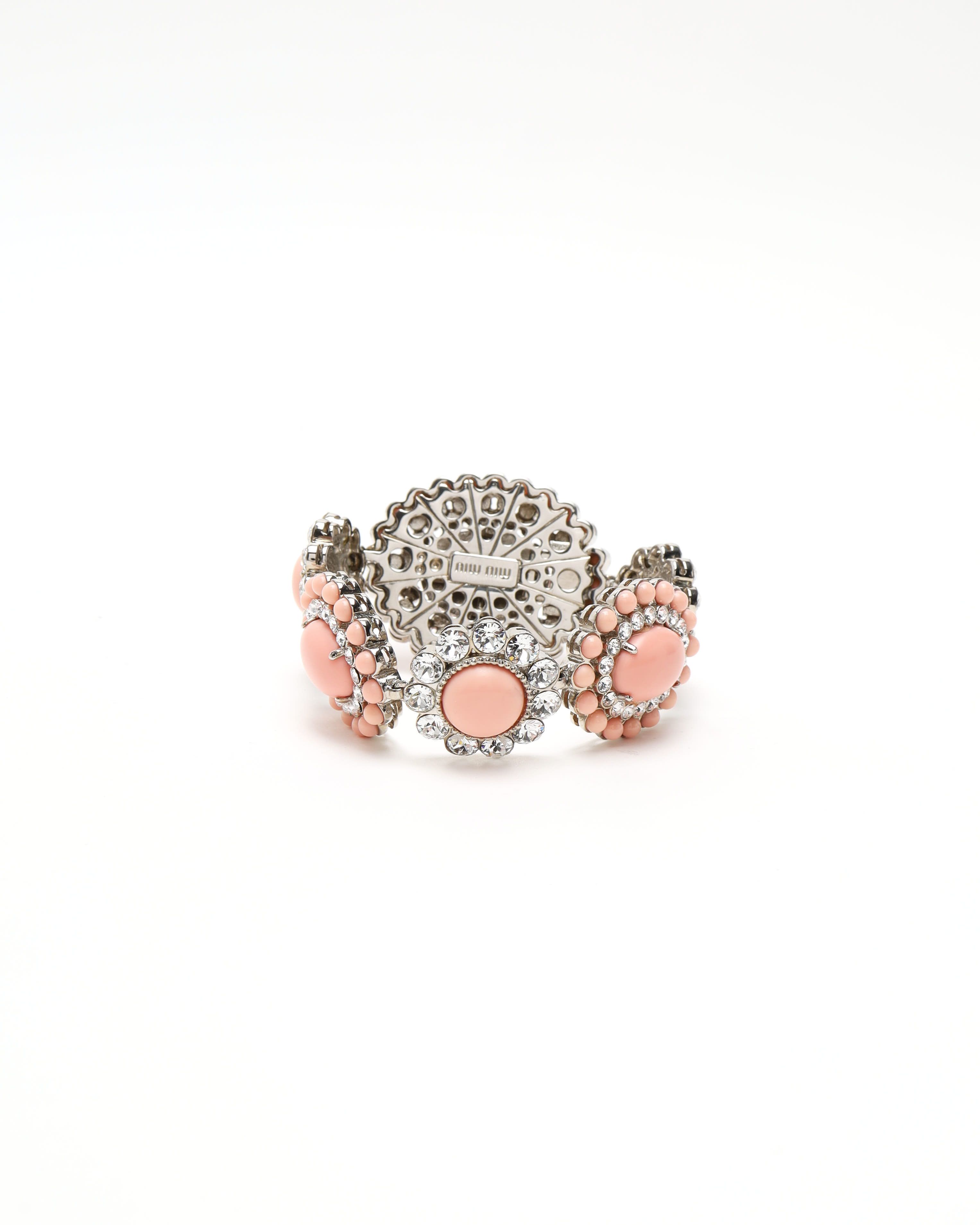 Miu Miu Pink Composite Crystal Embellished Floral Bracelet In Pink