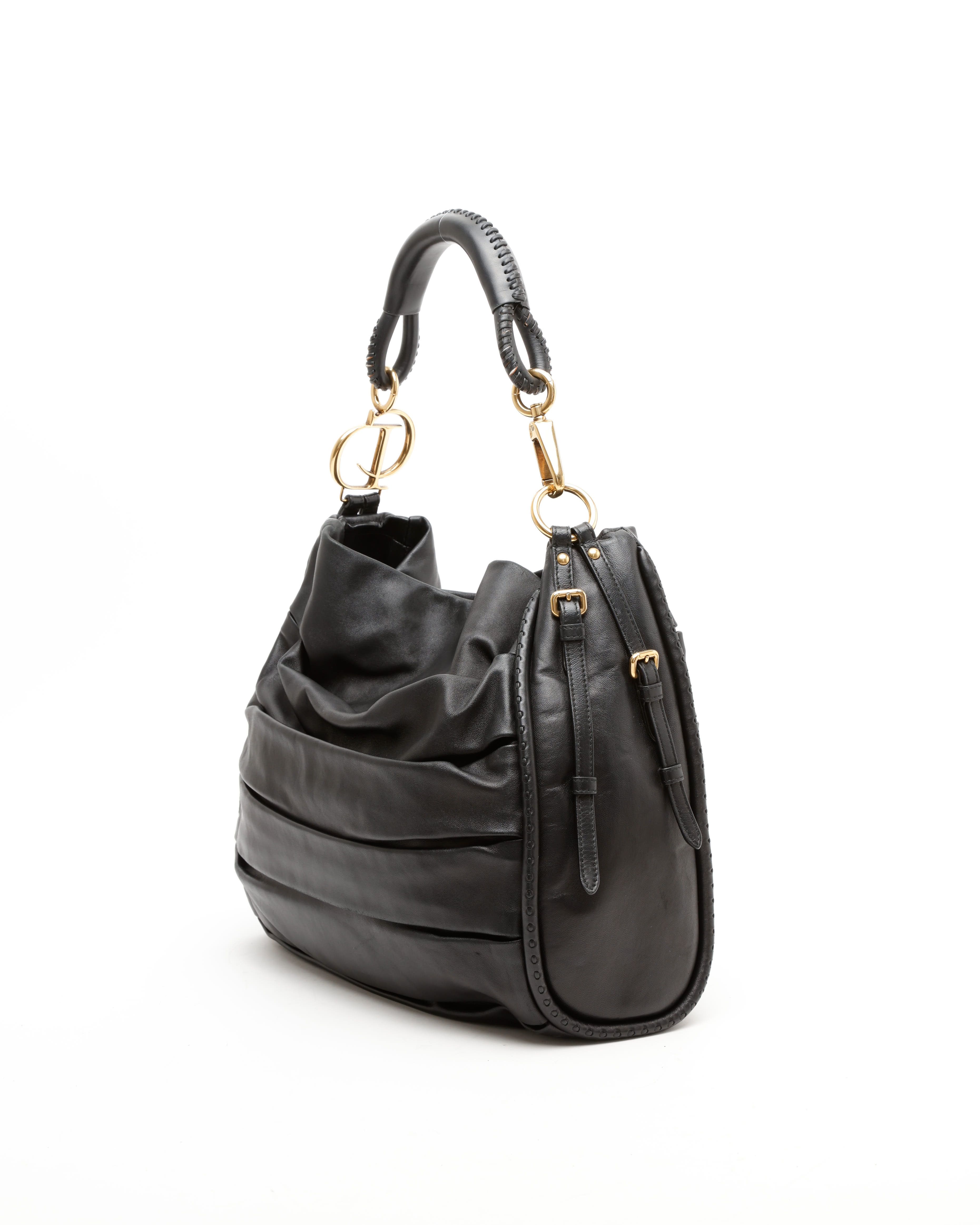 Dior Christian  Draped Hobo Bag In Black