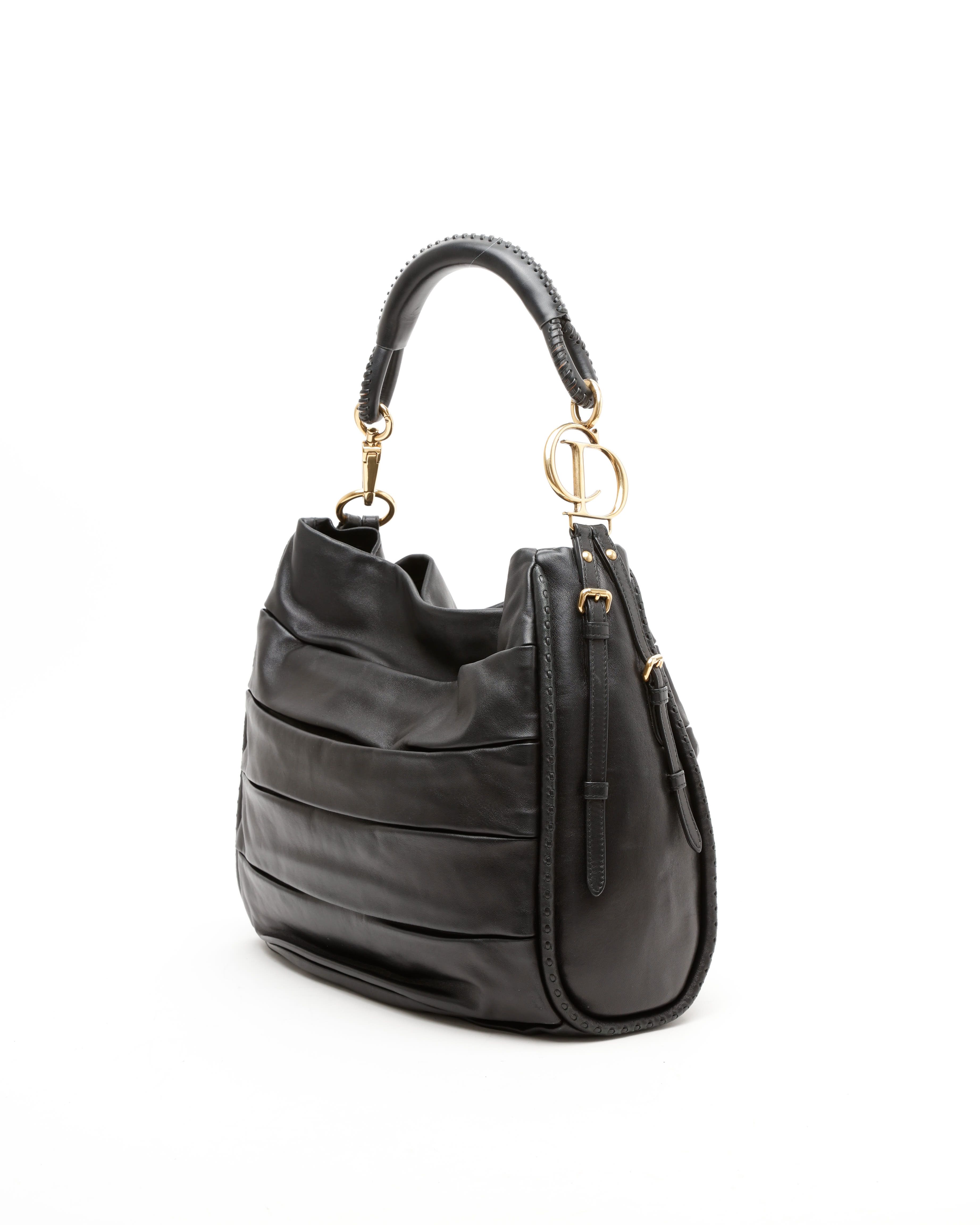 Dior Christian  Draped Hobo Bag In Black
