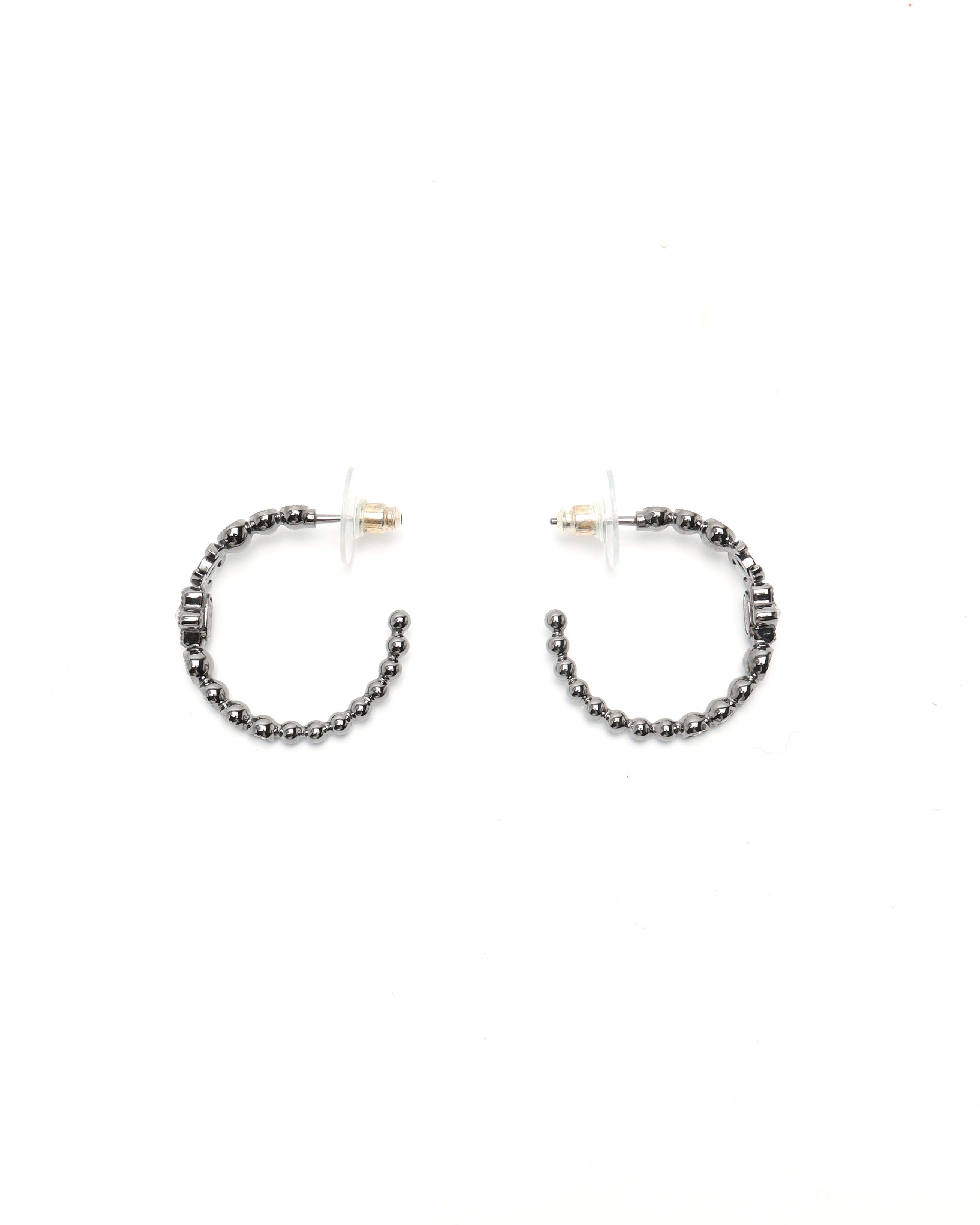 CHANEL Pre-owned Cc Rhinestone Hoop Earrings In Gray