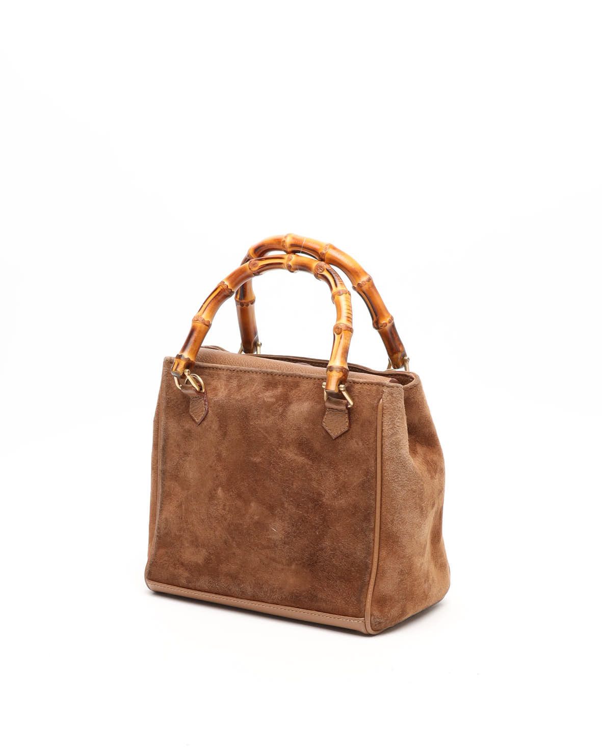 Gucci Suede Bamboo Handbag In Brown