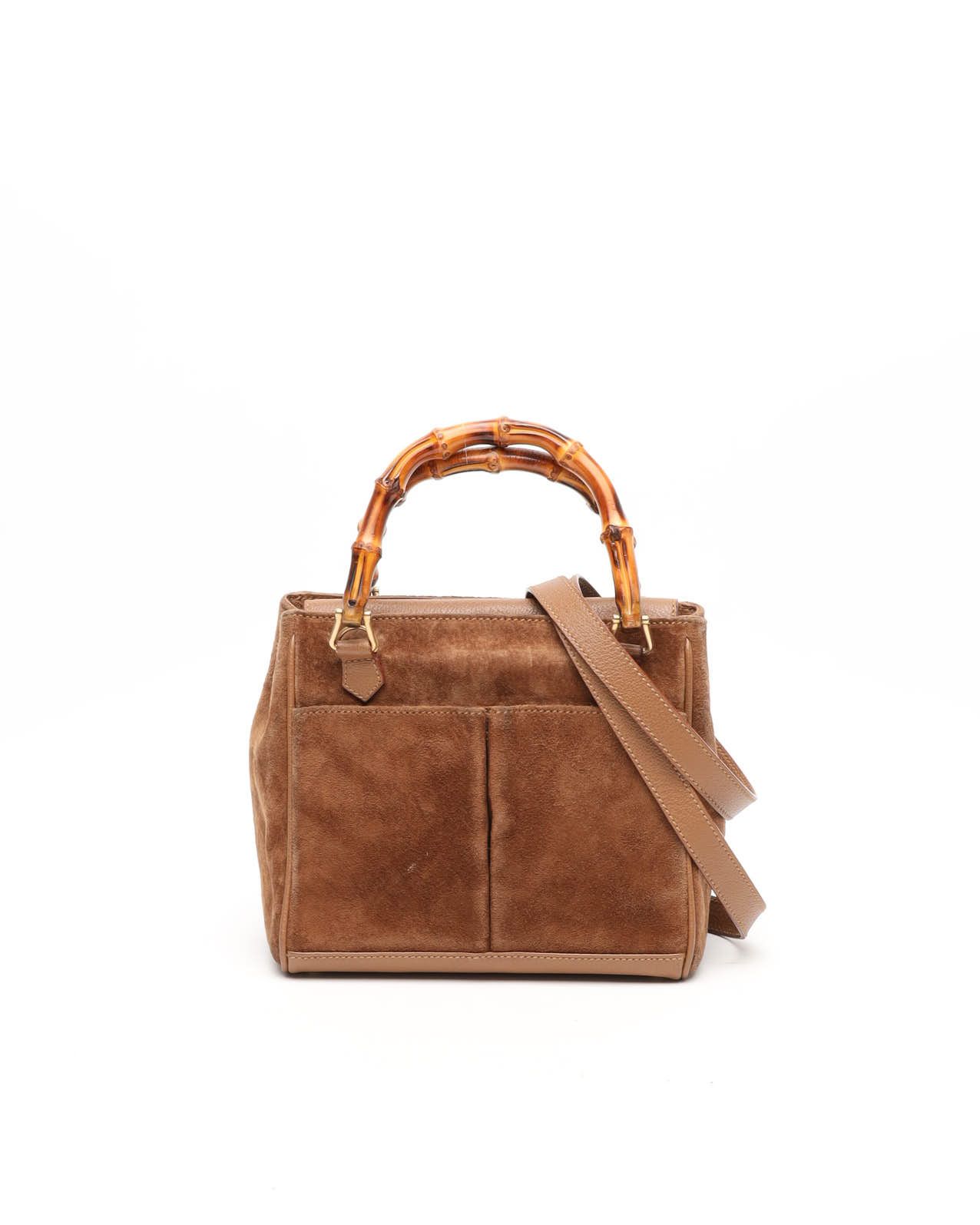 Gucci Suede Bamboo Handbag In Brown