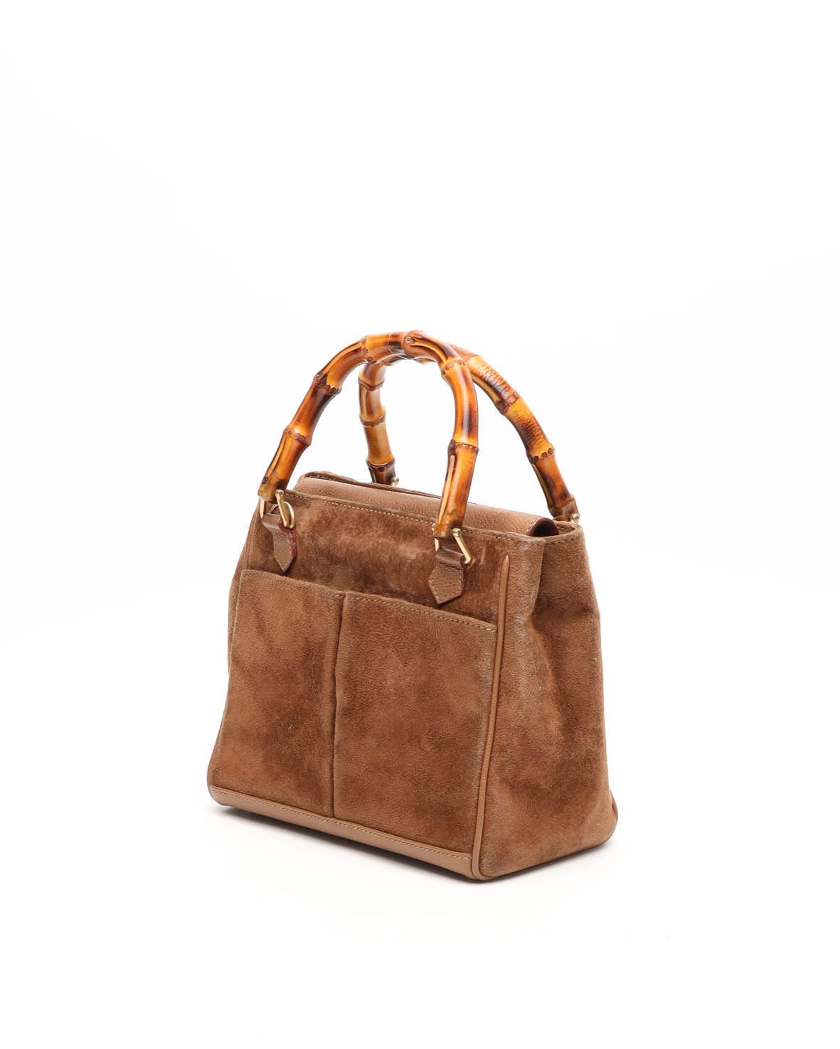 Gucci Suede Bamboo Handbag In Brown