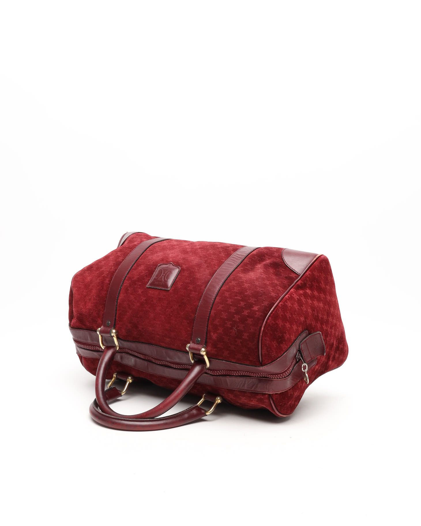 Celine Céline Suede Macadam Boston Bag In Red