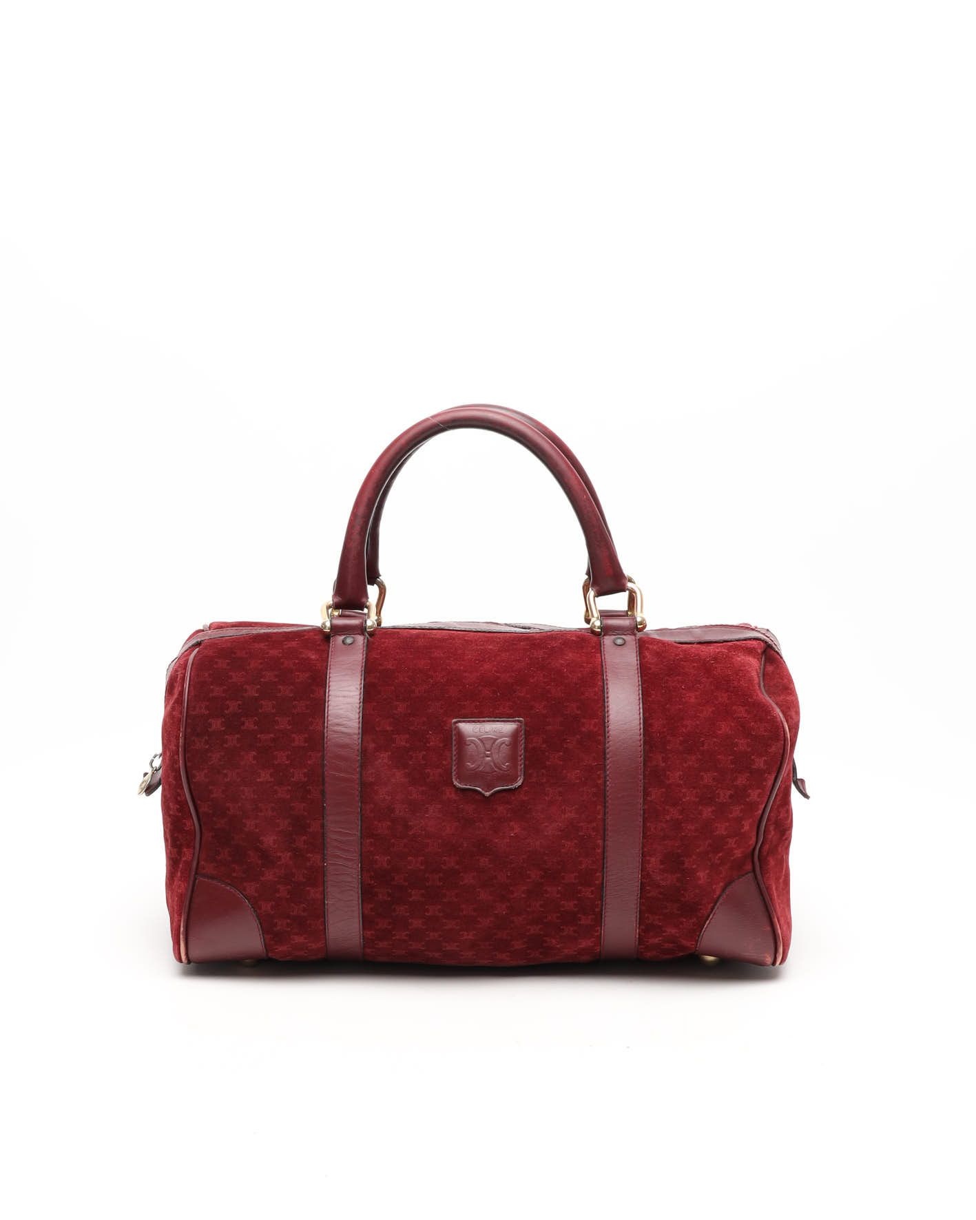 Celine Céline Suede Macadam Boston Bag In Red